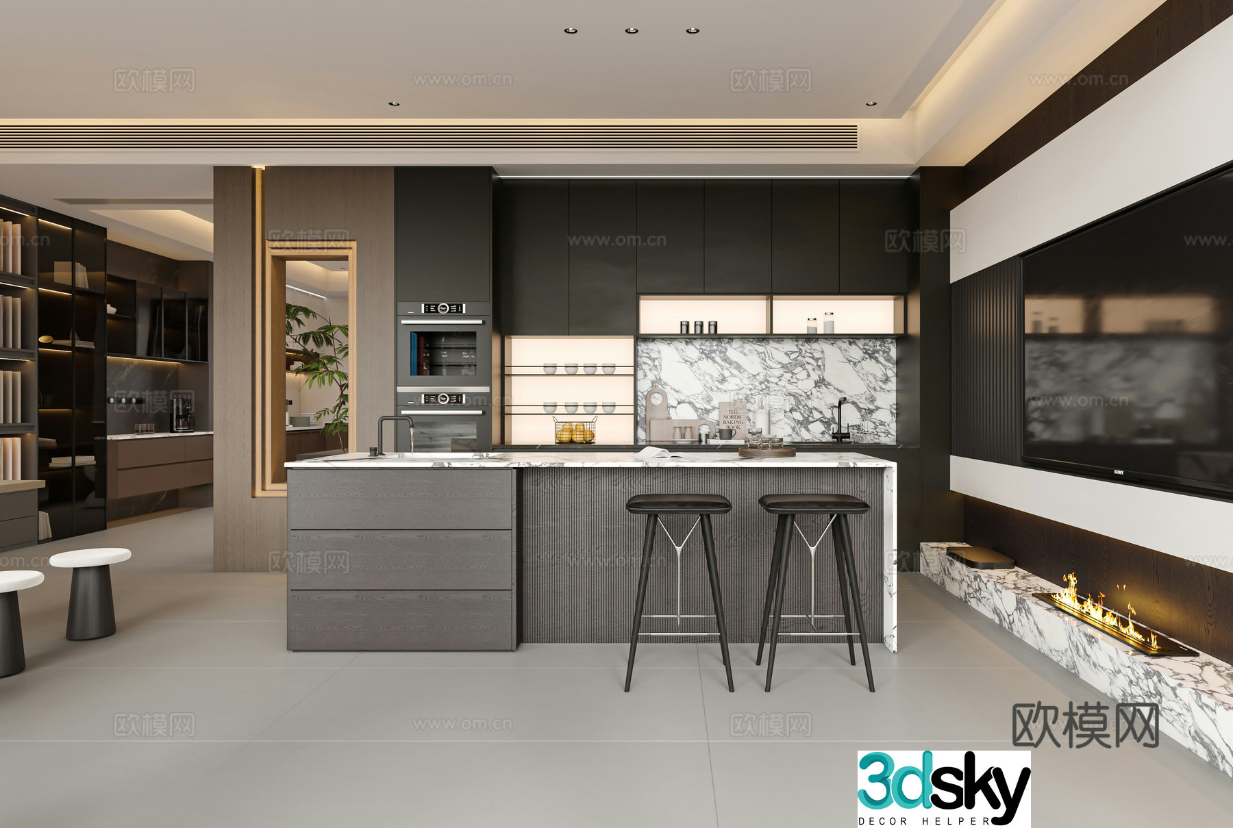 Italian light luxury living restaurant 3D model