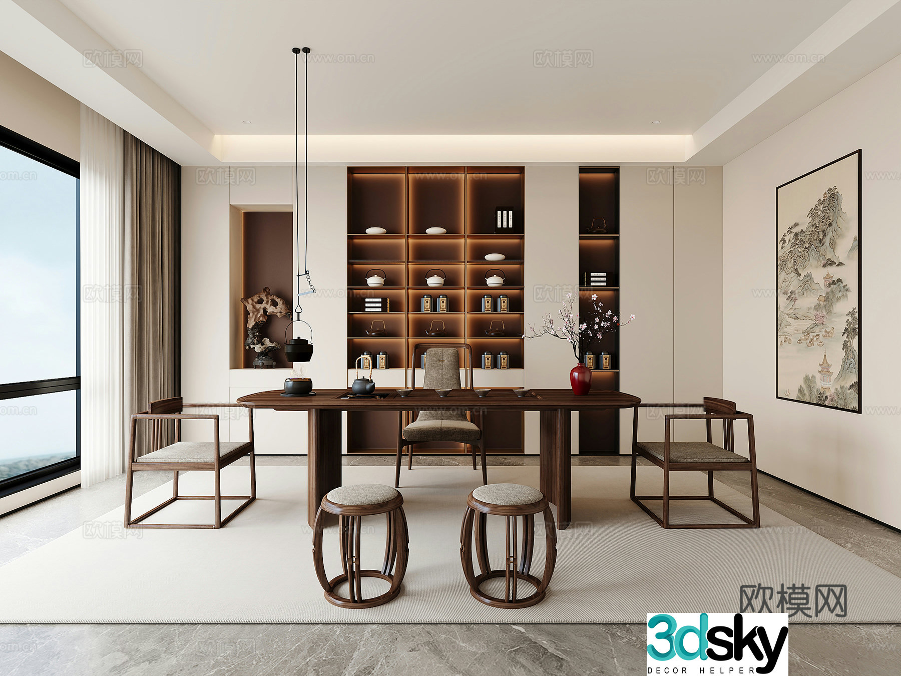 New Chinese Tea Room Tea Table 3D Model
