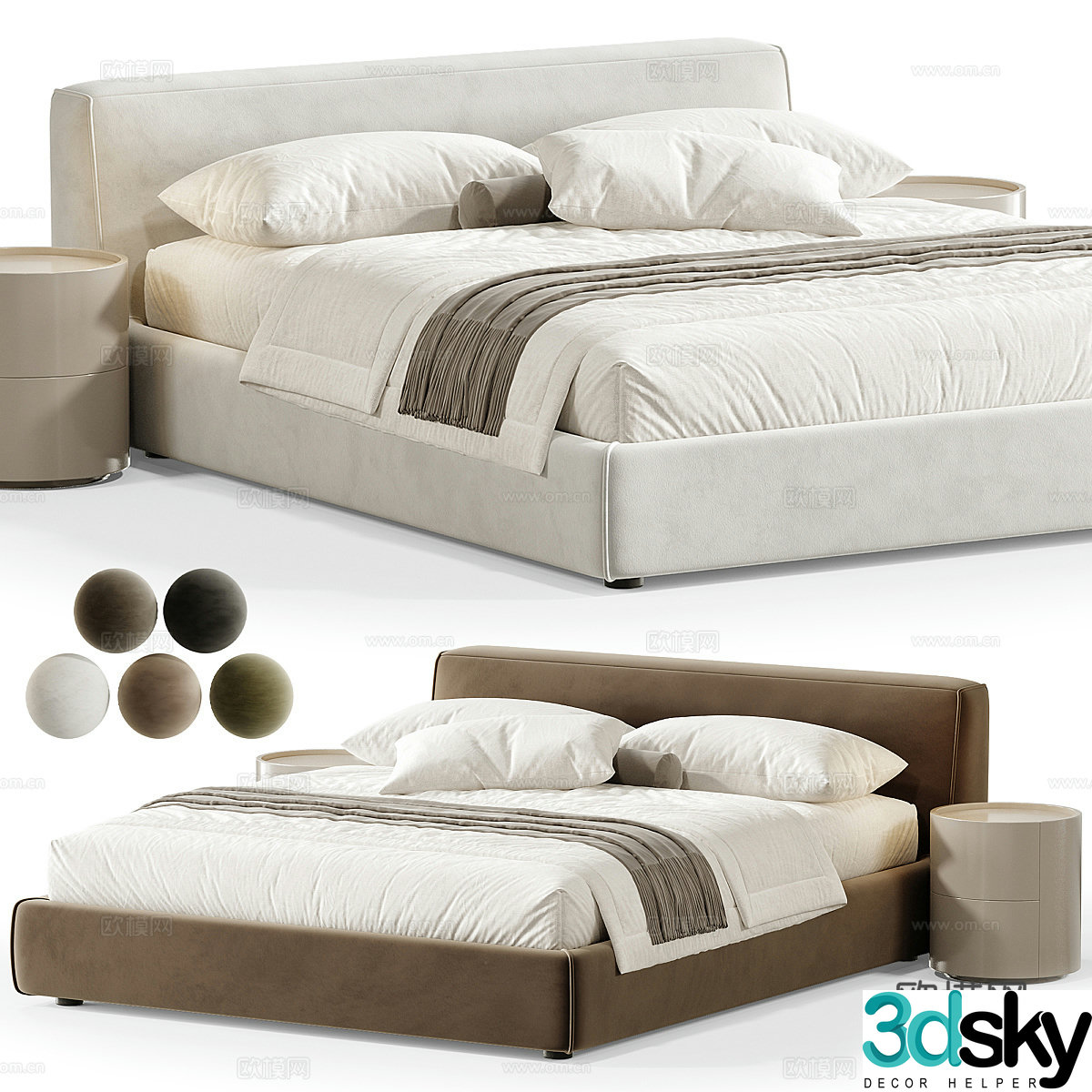 Modern Cream Style Sava Fabric Double Bed 3D Model