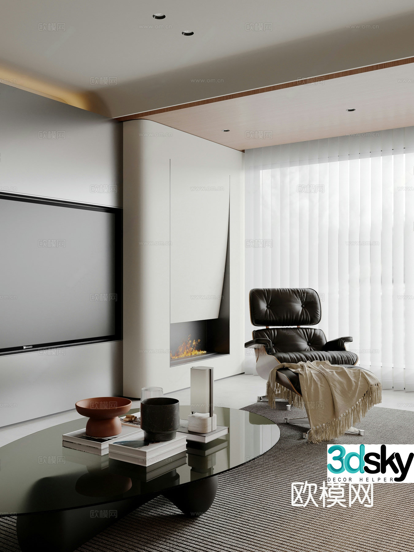 Modern minimalist home decoration living room embedded electronic flame humidifier simple TV background wall office 3d model