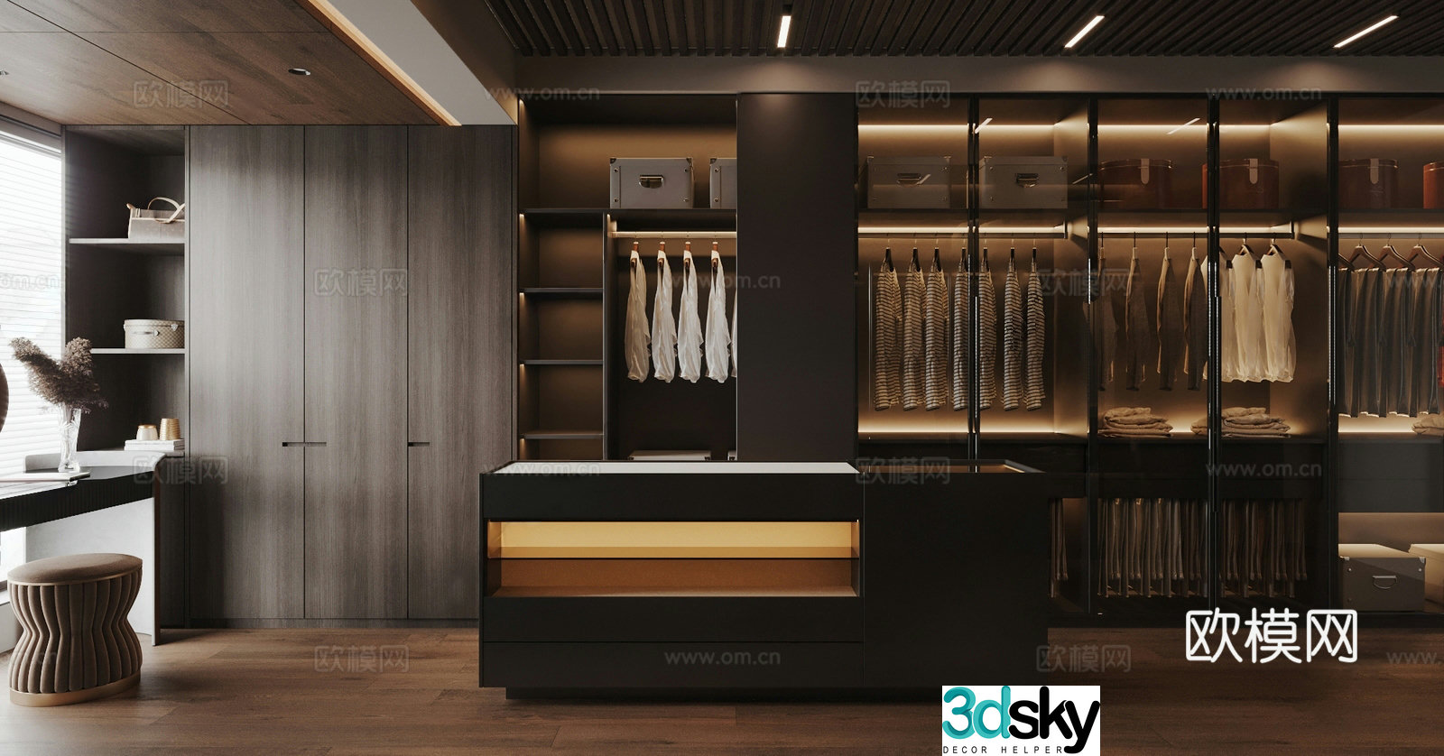 Modern Italian cloakroom Master bedroom cloakroom U-shaped cloakroom Island cloakroom Jewelry table 3D model