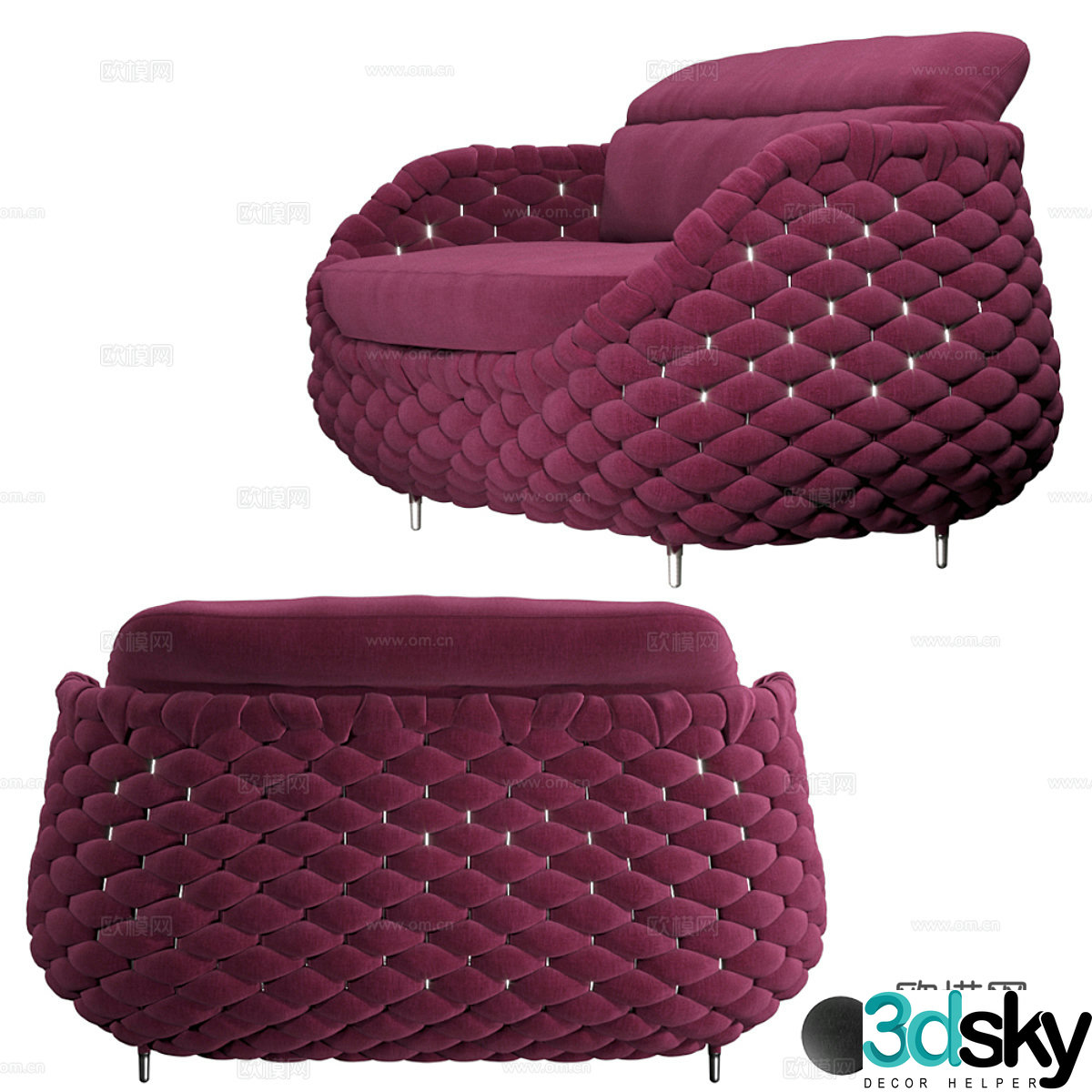 Modern Italian fabric rattan sofa chair 3D model