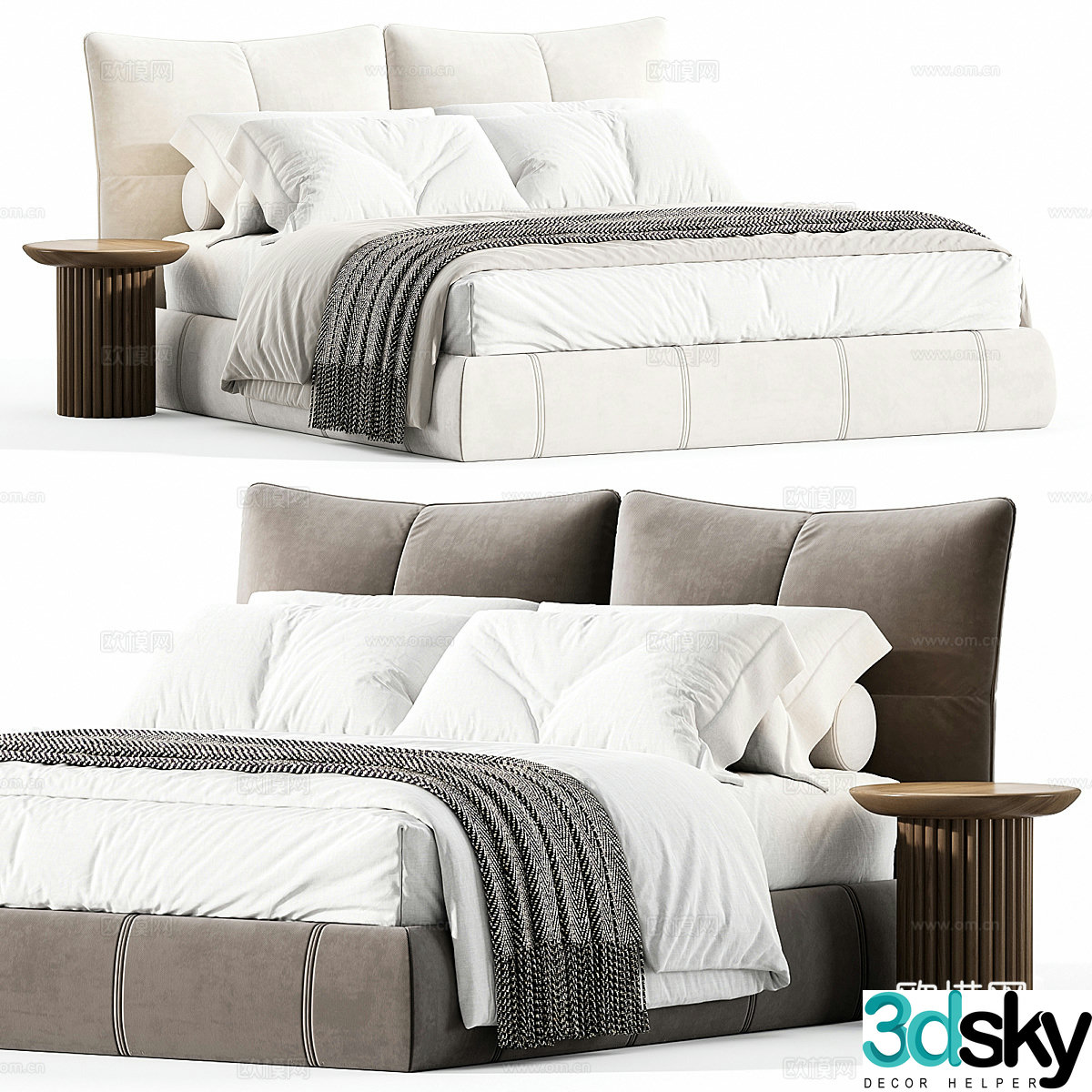 Modern Italian Cream Style Ellelle Fabric Double Bed 3D Model