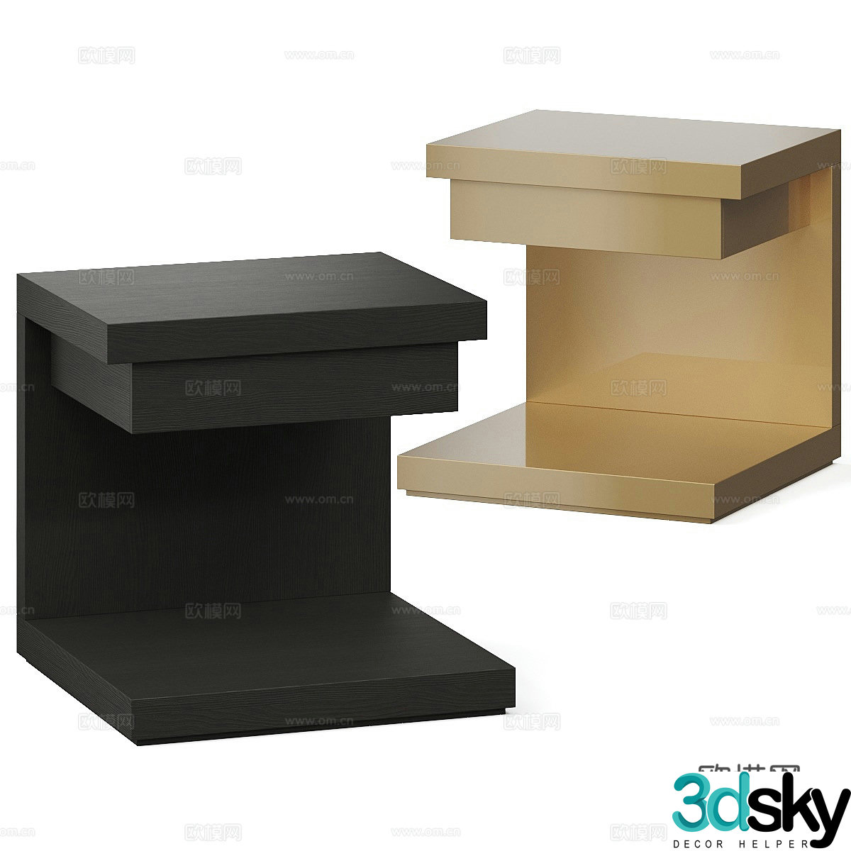 Modern Italian minimalist solid wood bedside table 3D model