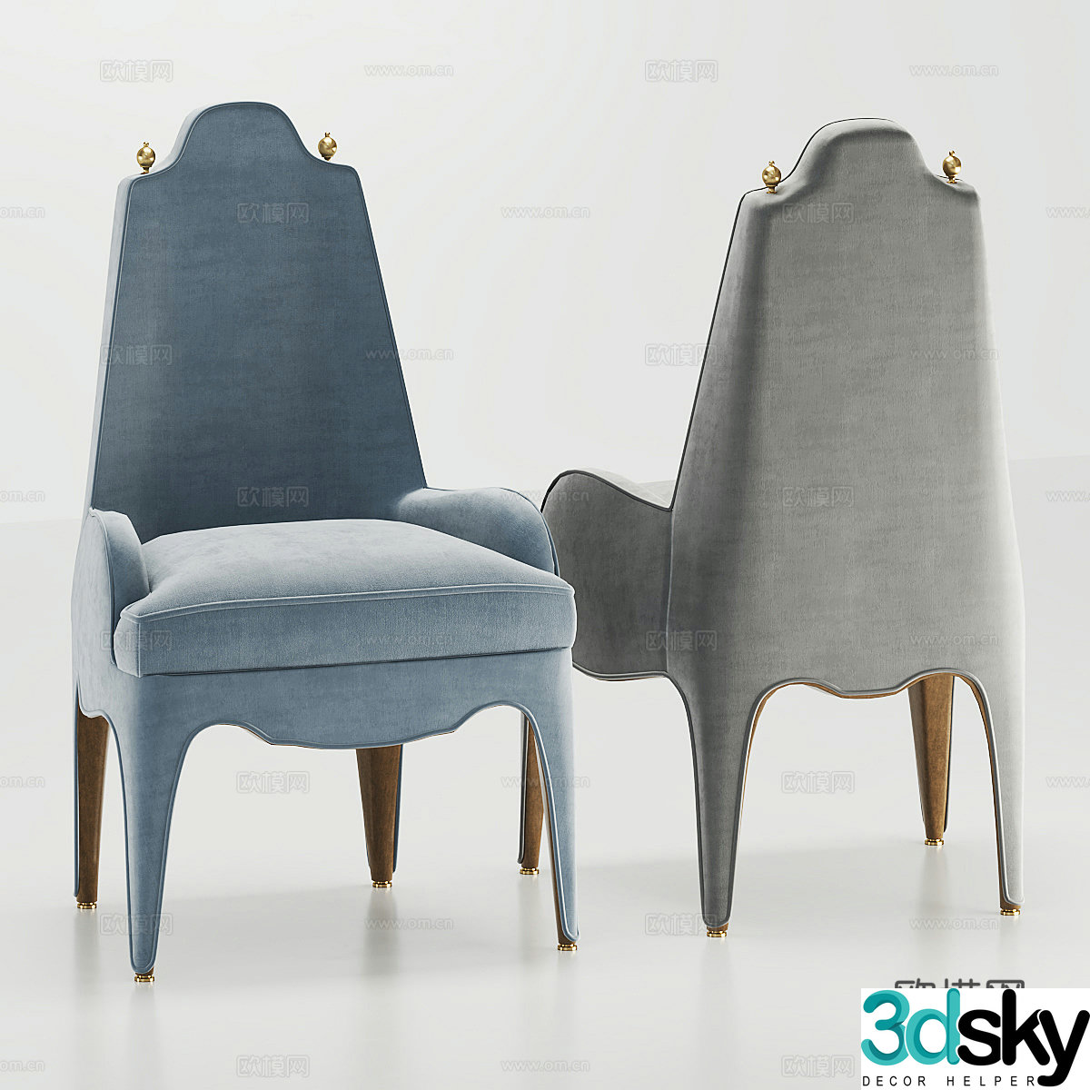 American light luxury fabric single chair 3D model