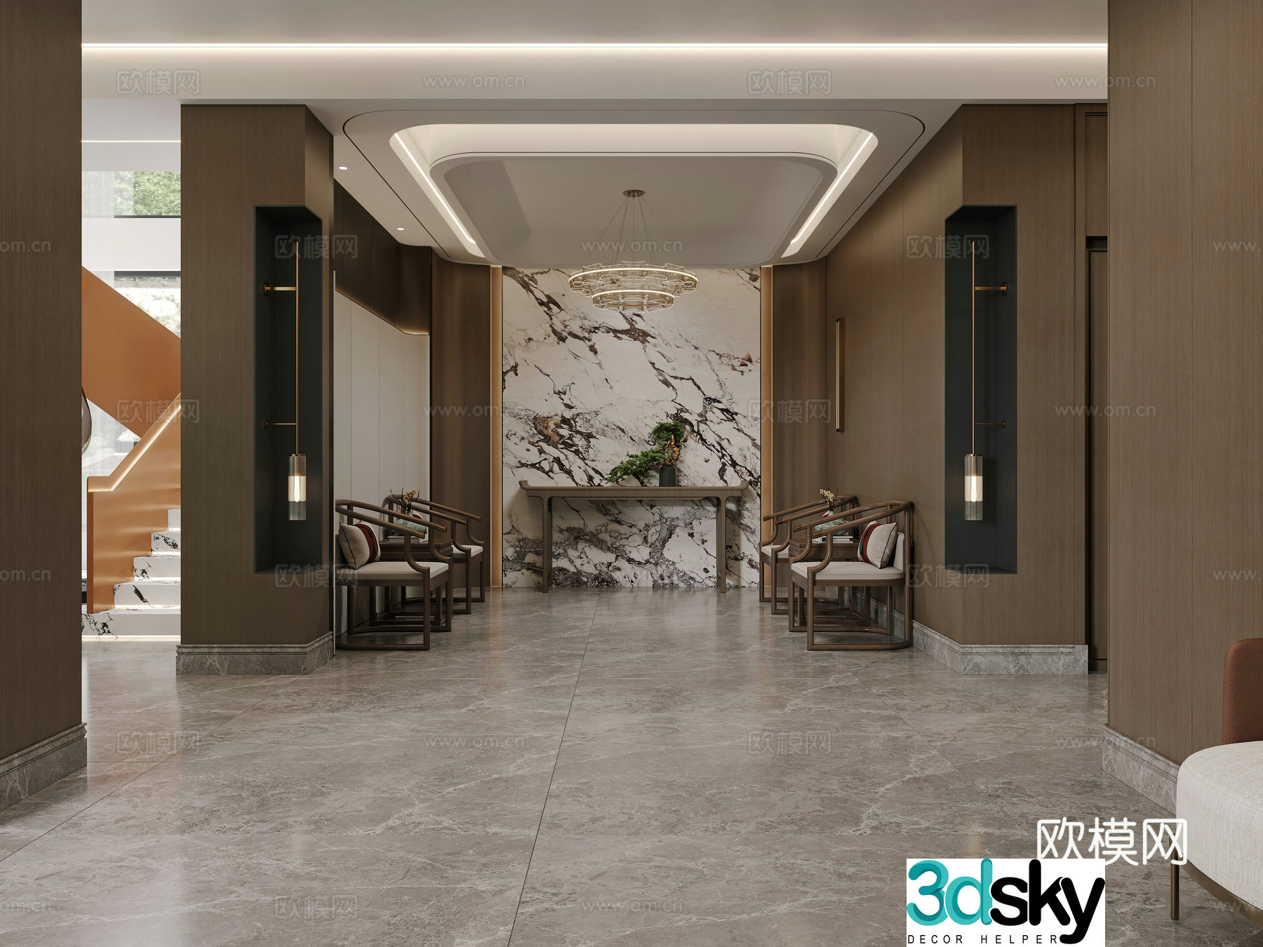 Entrance Villa Entrance Villa Hall Chandelier Stair 3D Model