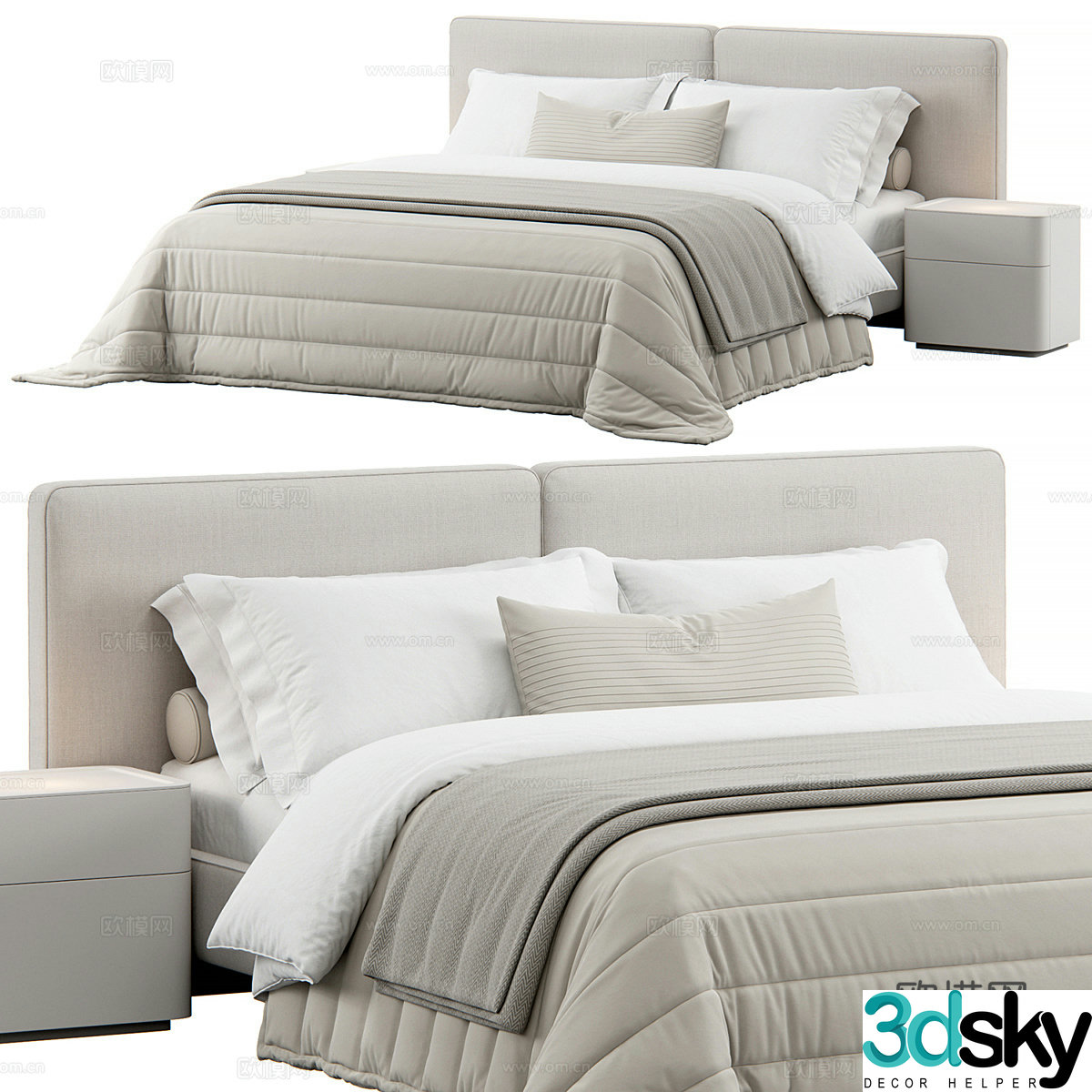 Modern Italian Tatlin fabric double bed 3D model