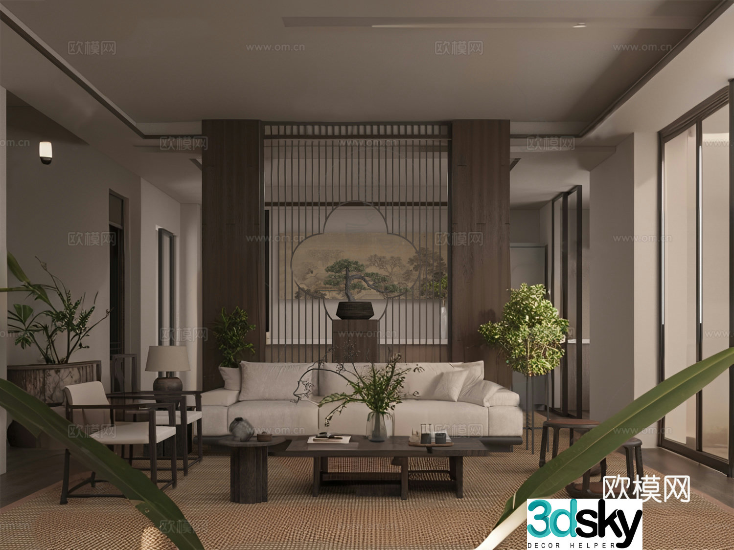 New Chinese style Songfeng home decoration living and dining room bedroom design 3D model