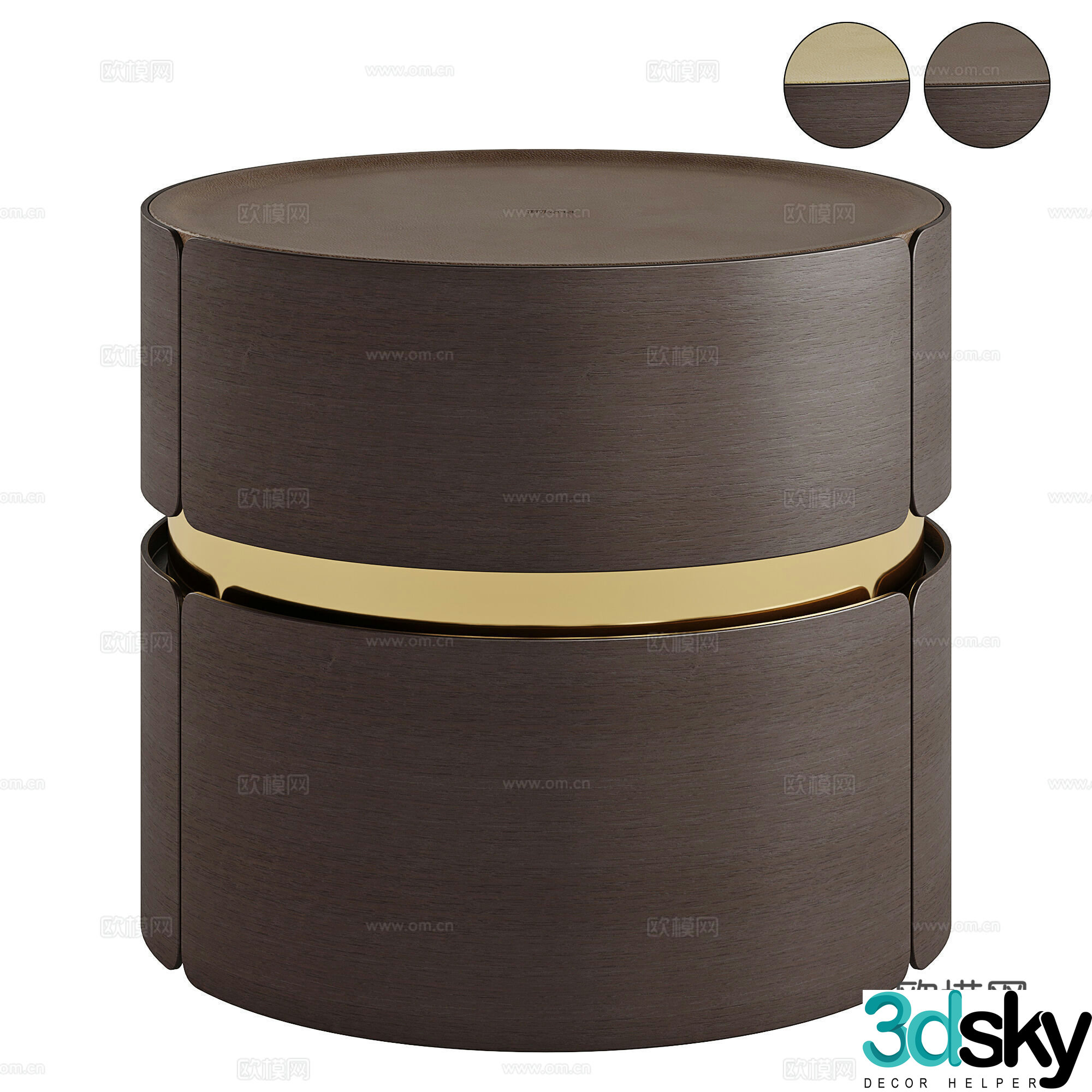 Modern Italian light luxury round bedside table 3D model
