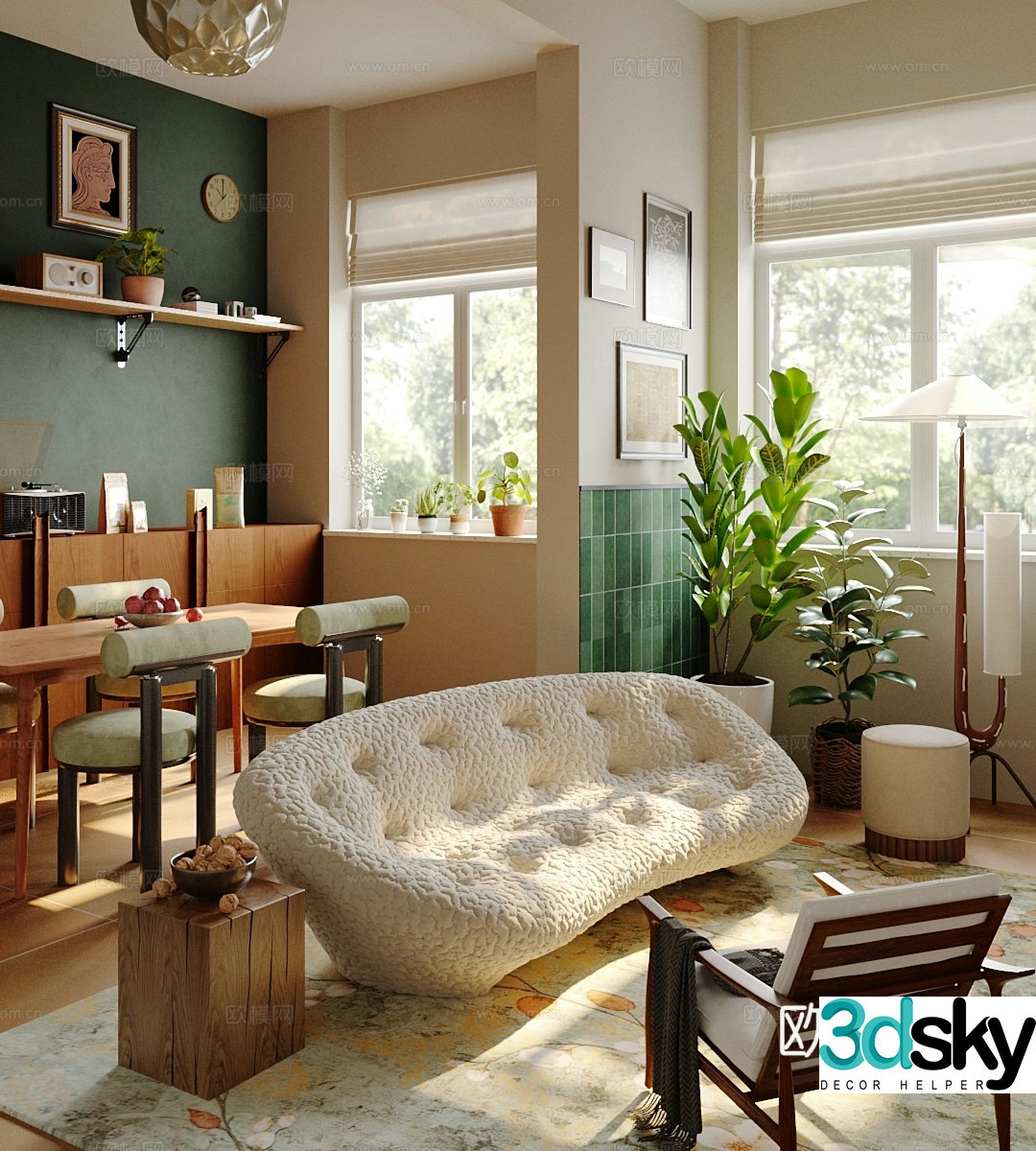 French home living room French retro living room medieval style living room rural American living room leisure chair 3d model