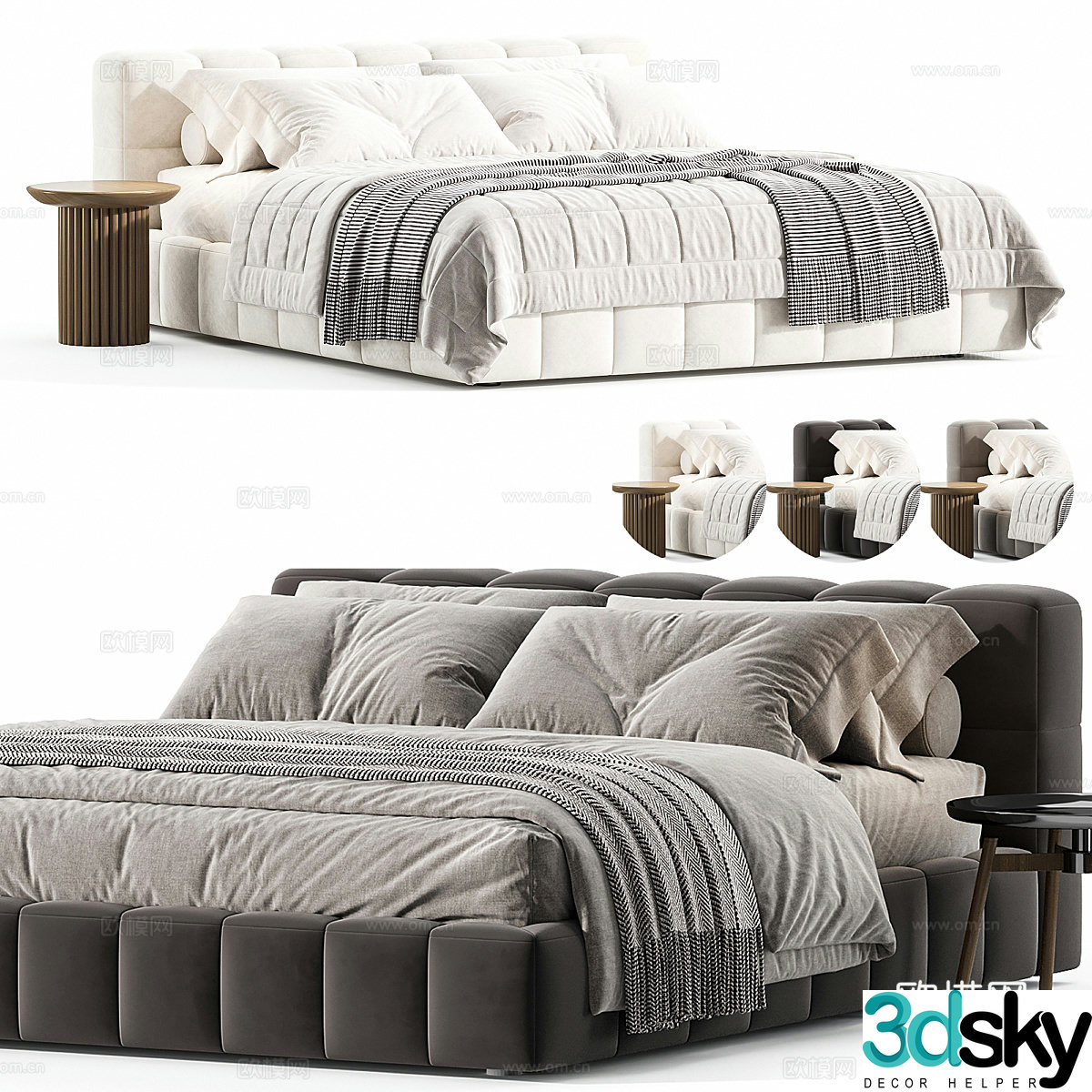 Modern Italian Cream Style Terence Fabric Double Bed 3D Model