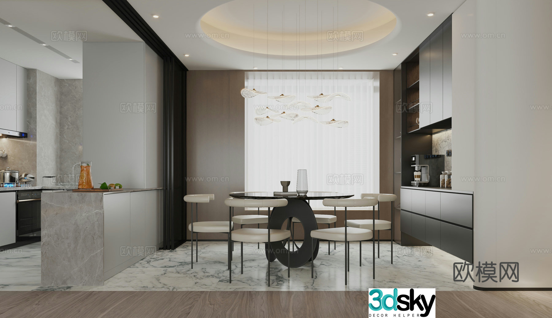 Modern minimalist restaurant 3d model