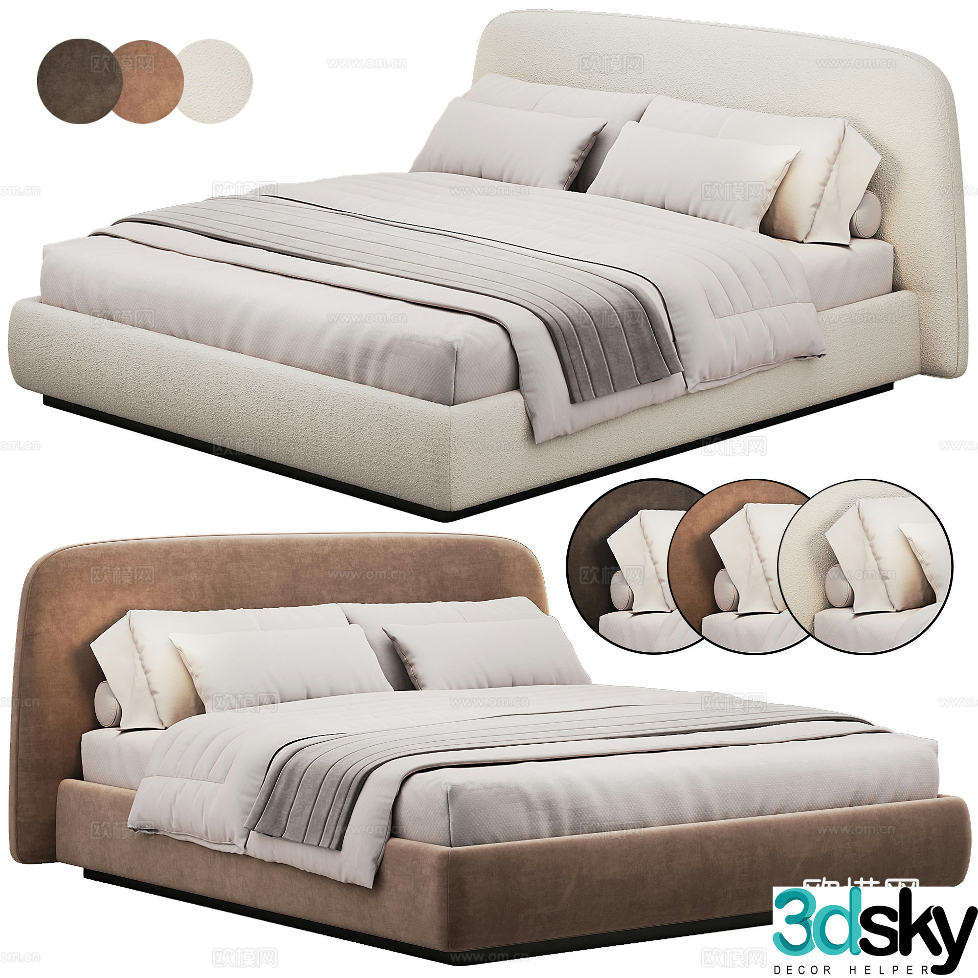 Soft bed fabric double bed bedding pillow 3d model