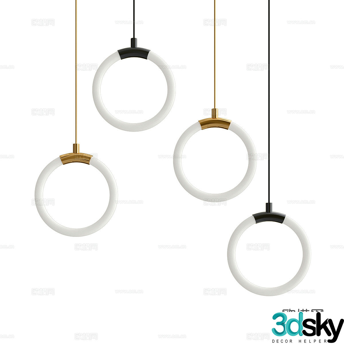 Modern light luxury minimalist circle decorative chandelier 3d model