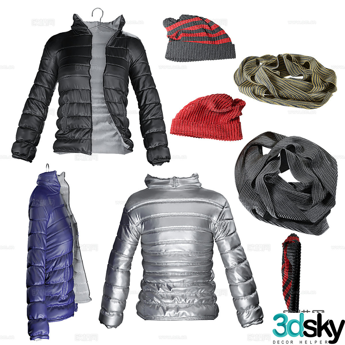 Down jacket Jacket Hat Scarf 3d model