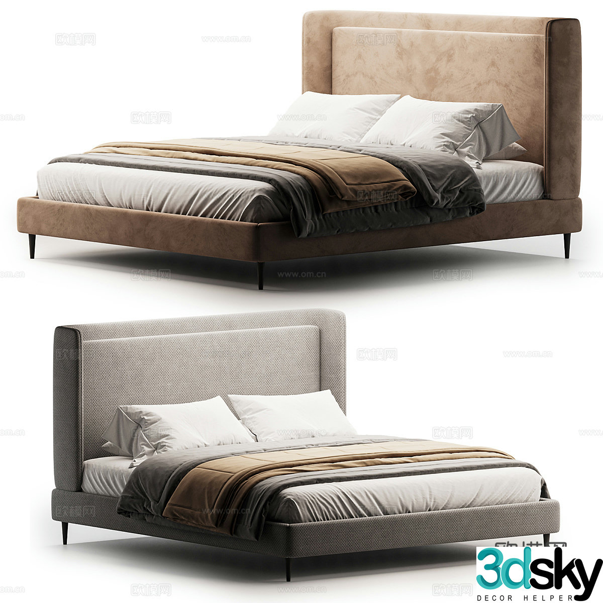 Modern Italian Sandros fabric double bed 3D model