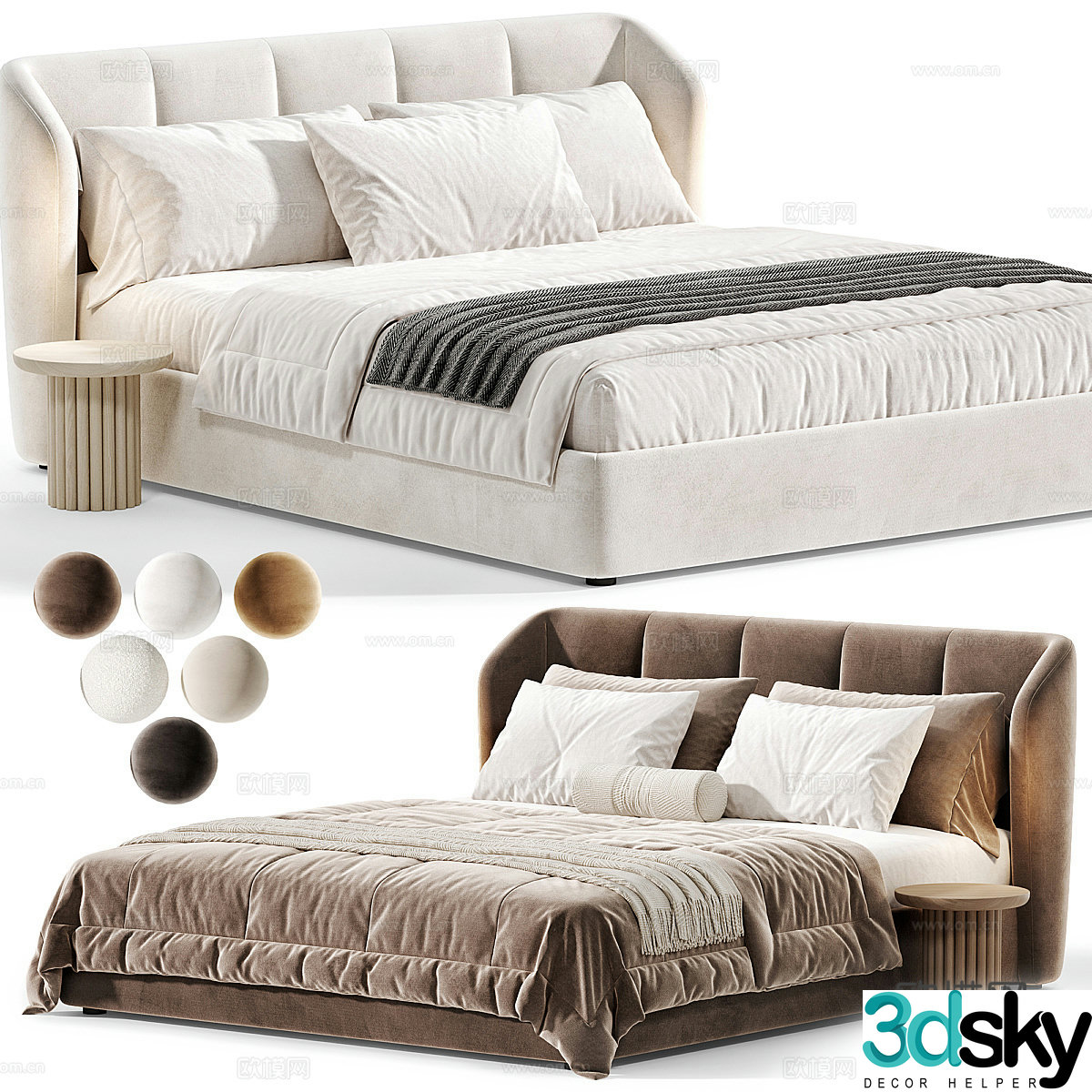 Modern Italian cream style Jill fabric double bed 3d model