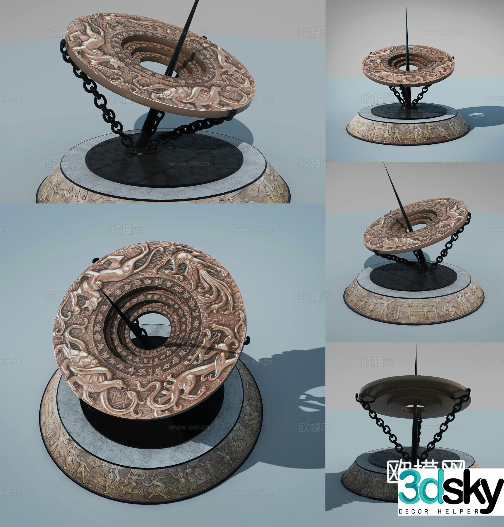 Chinese landscape square sculpture 3d model