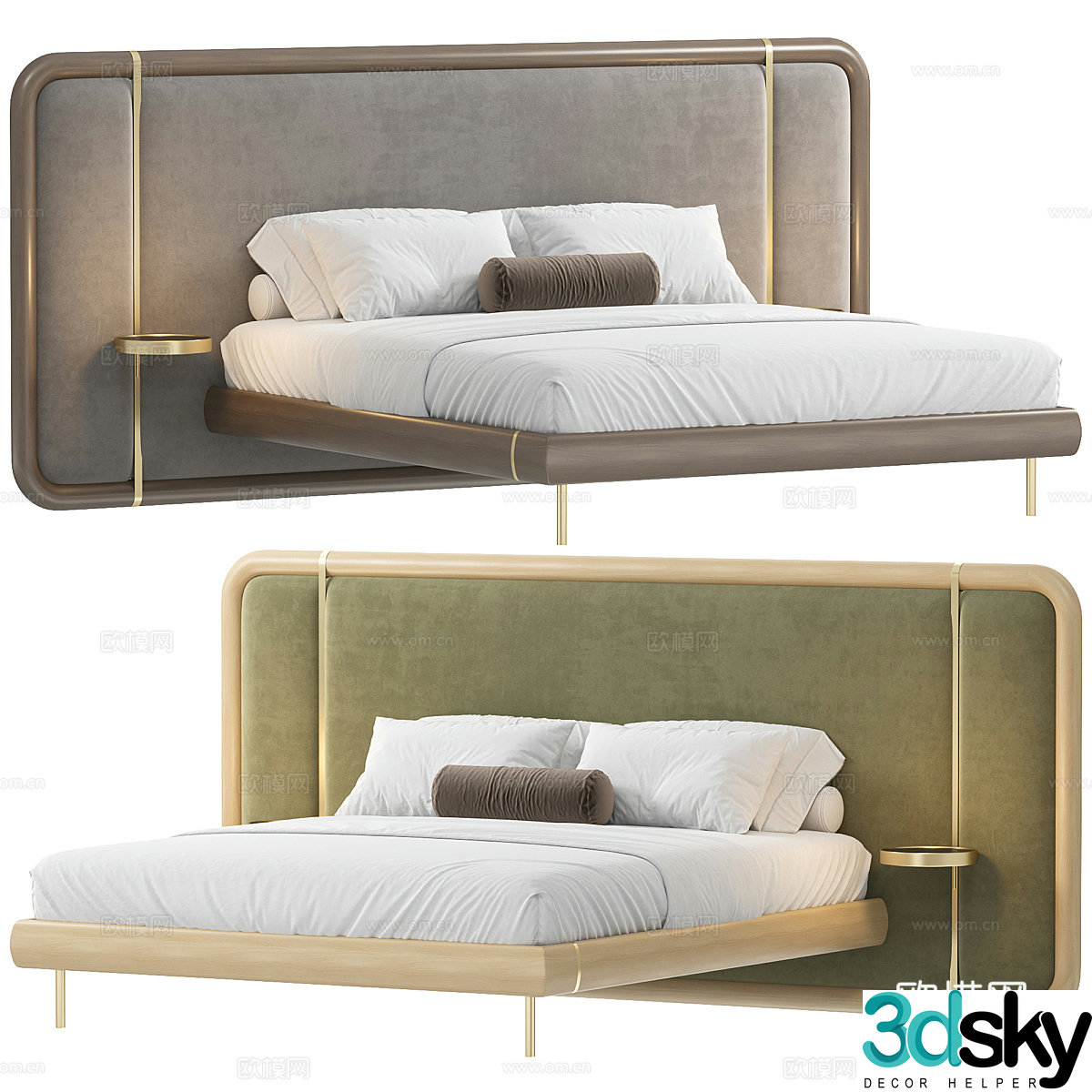 New Chinese style light luxury fabric double bed 3D model
