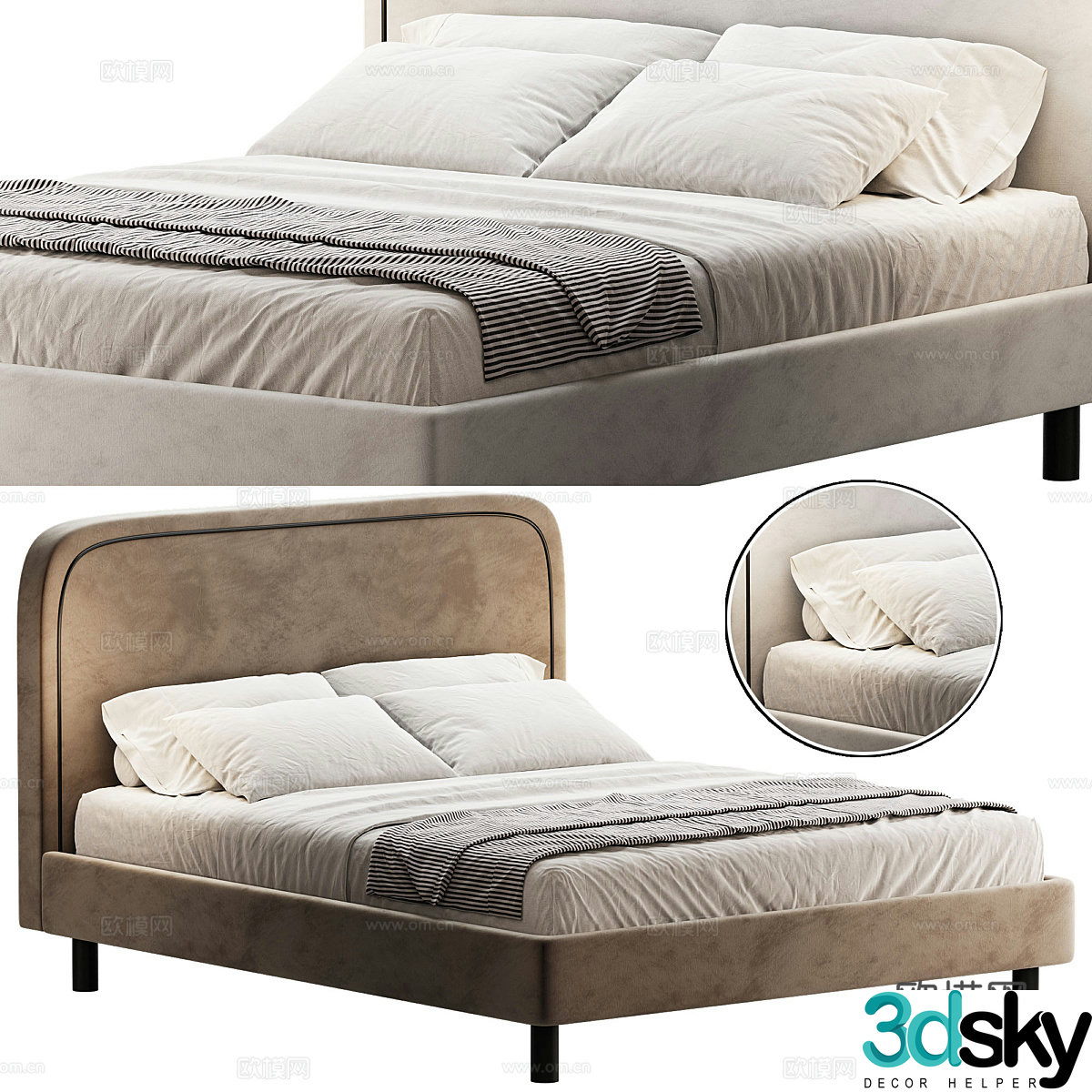 New Chinese style fabric double bed 3D model