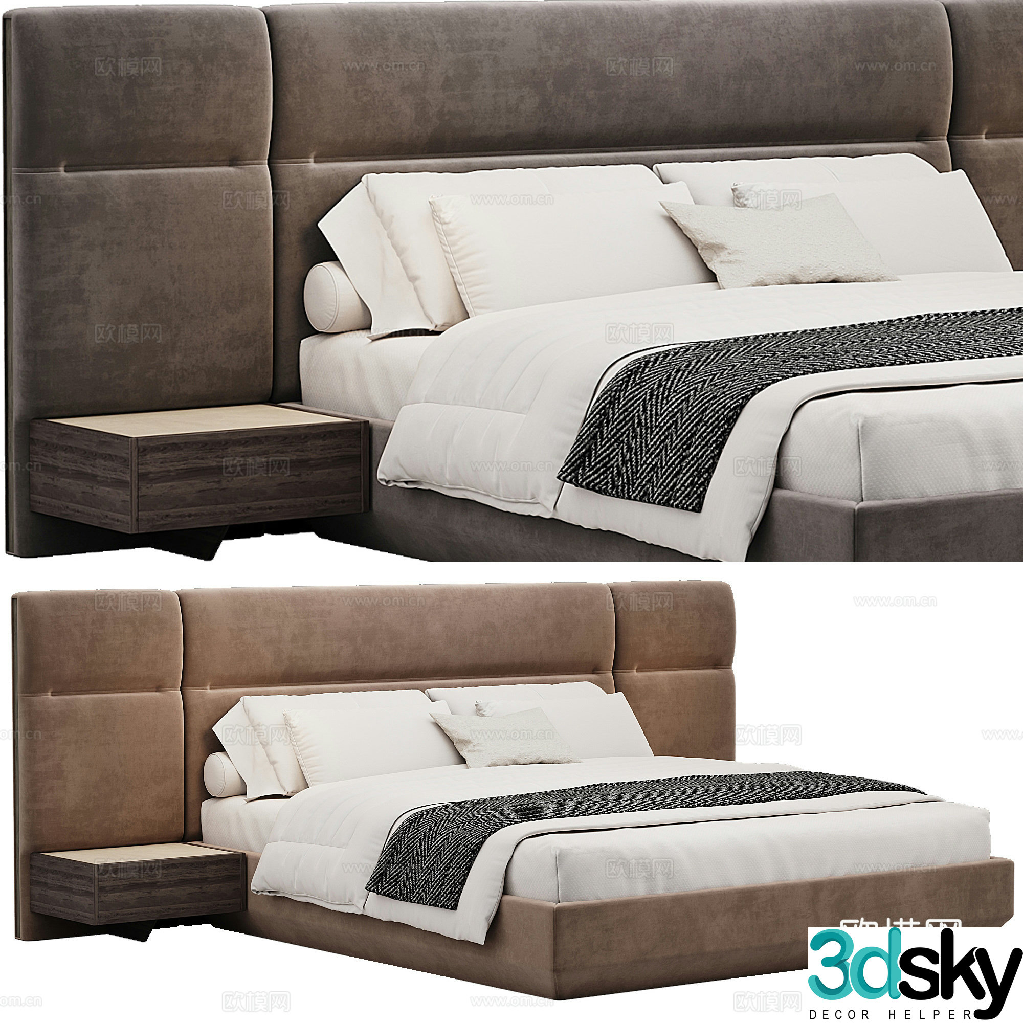 Soft bed fabric double bed bedding pillow 3d model