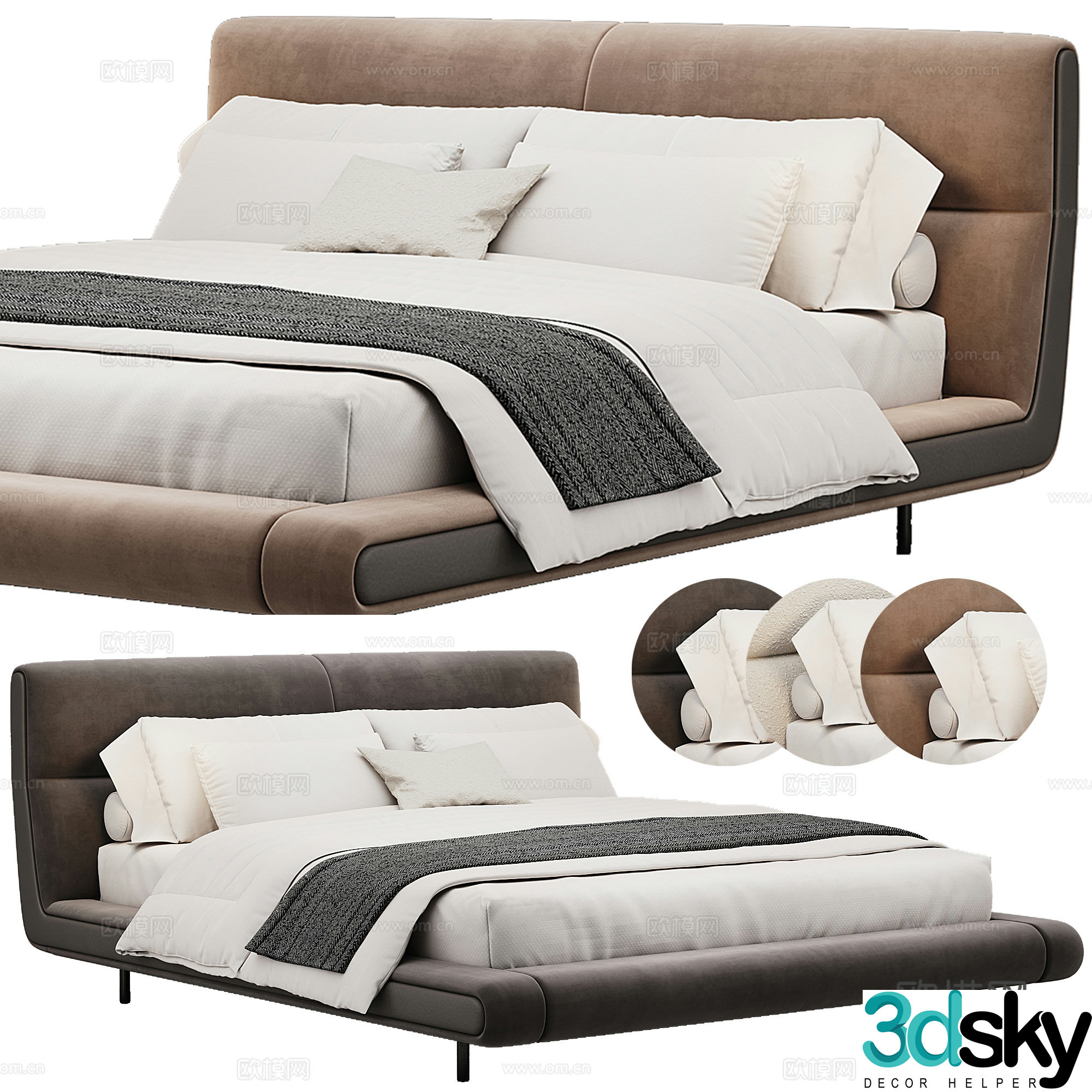 Soft bed fabric double bed bedding pillow 3d model