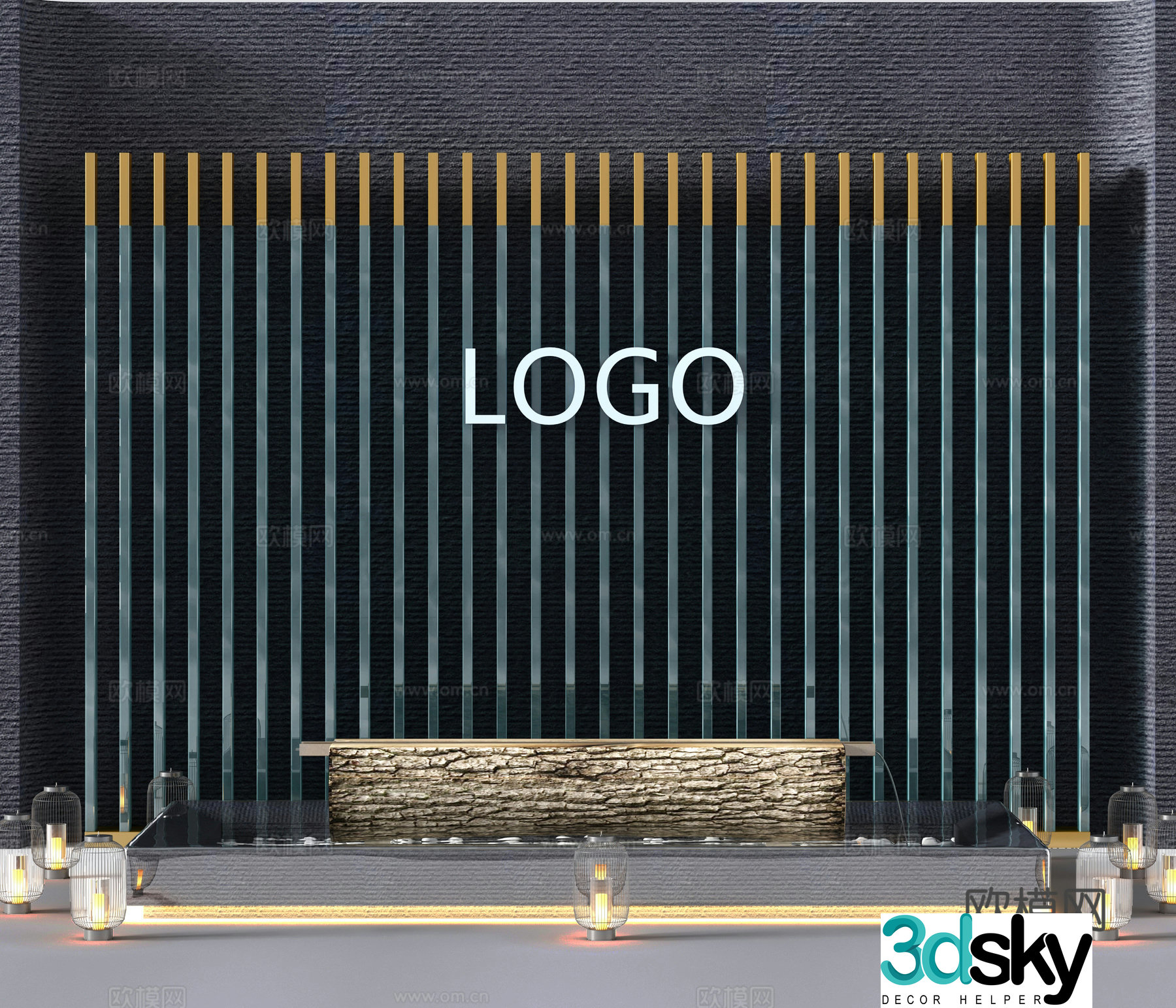 Modern background wall Modern landscape wall Flowing water landscape logo wall Landscape wall Image wall 3d model