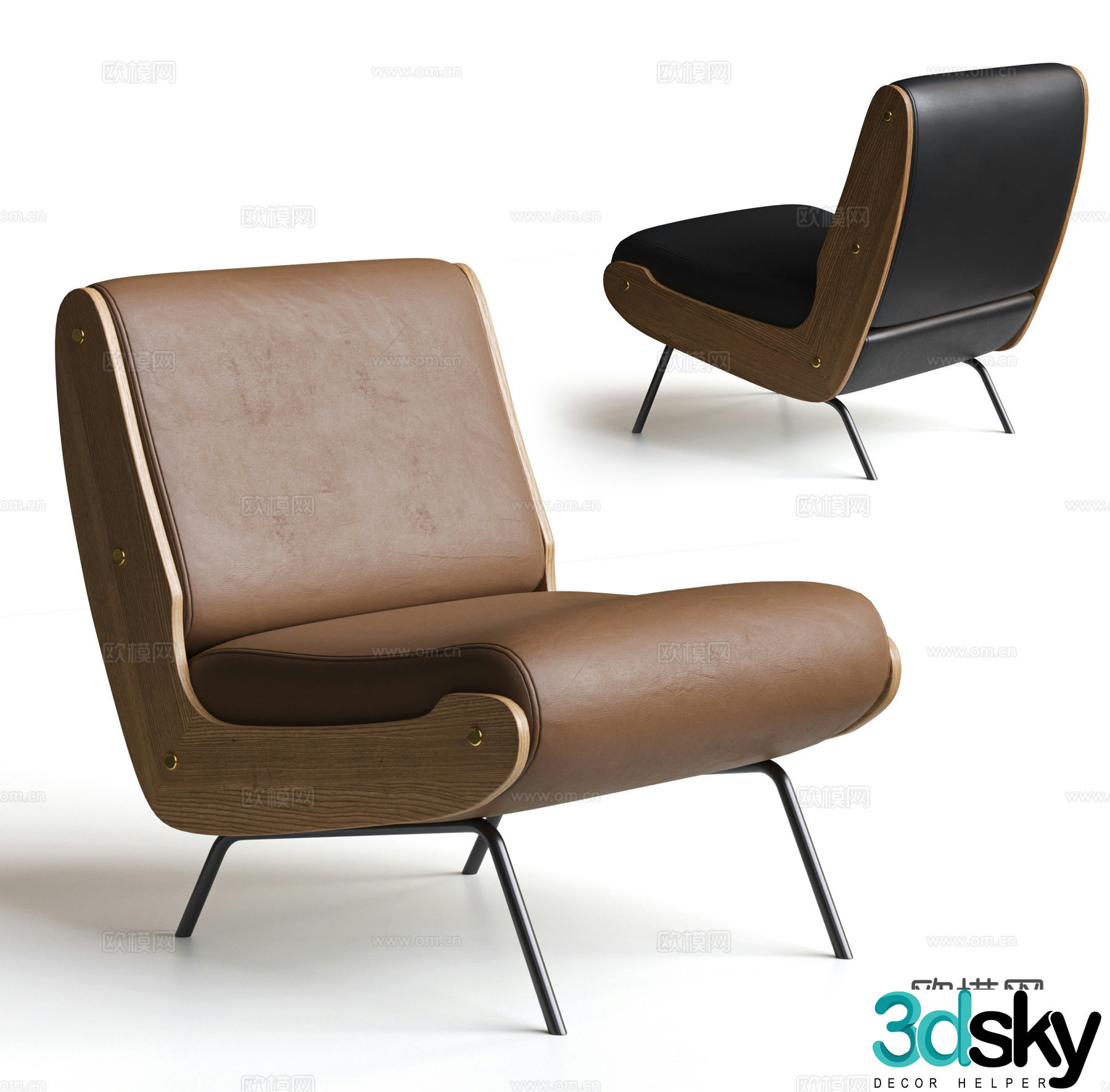 Medium style leisure chair sofa chair leather solid wood sofa chair single sofa 3d model