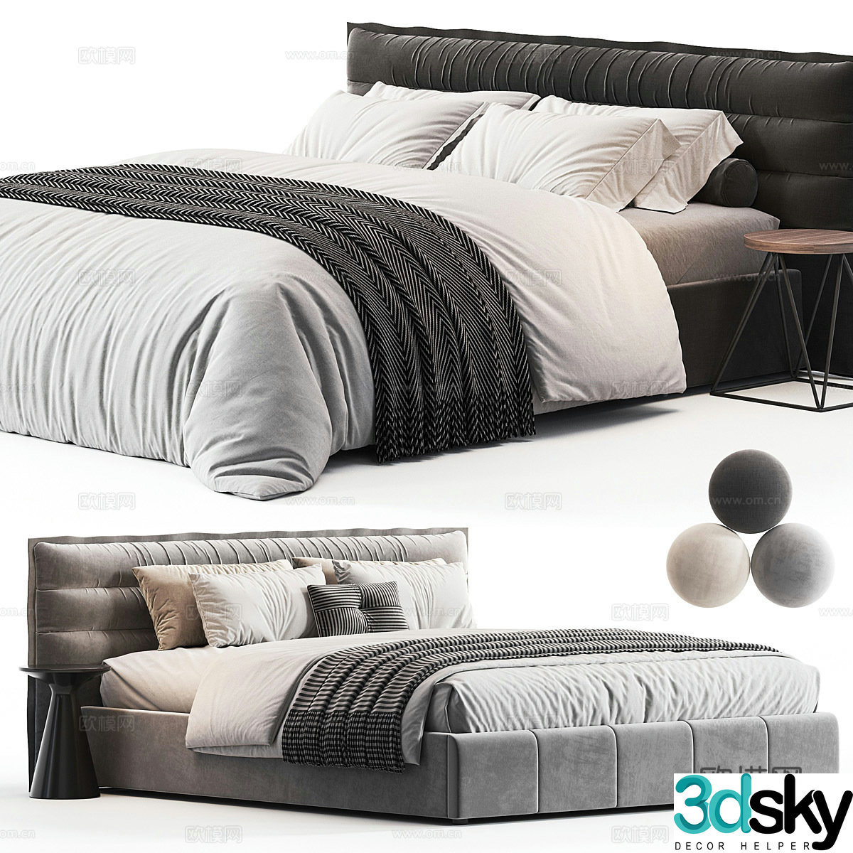 Modern Italian Harue Suede Double Bed 3D Model