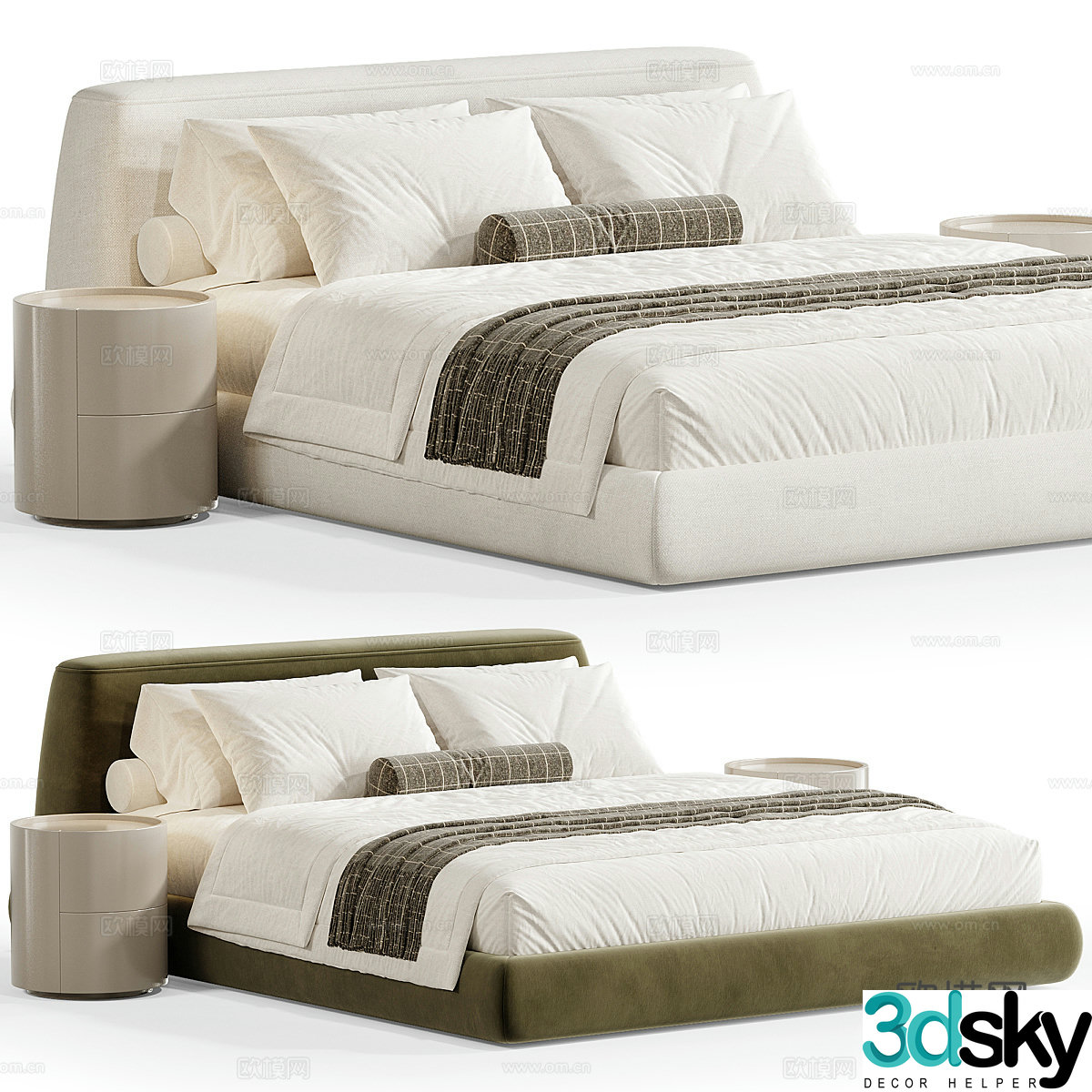 Modern Italian cream style Aima fabric double bed 3D model