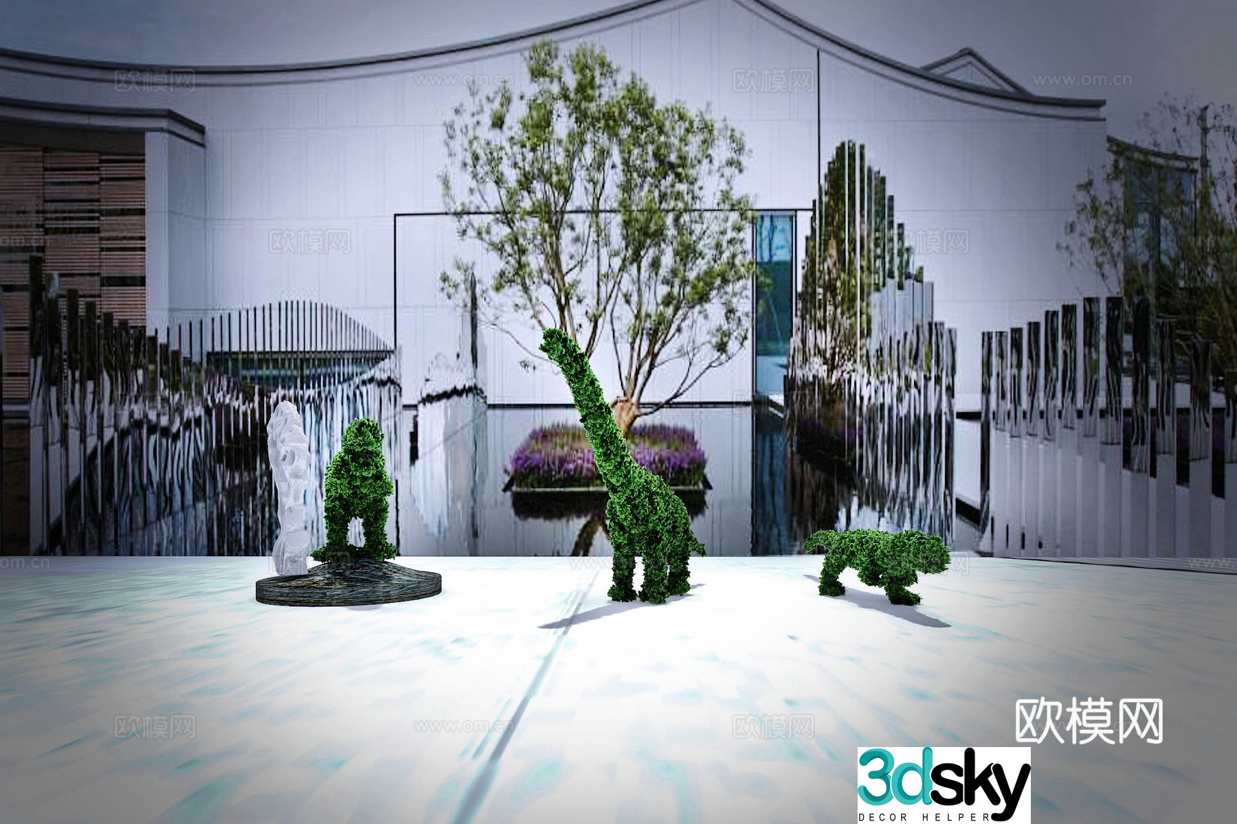Modern creative garden dinosaur sculpture garden sketch 3d model