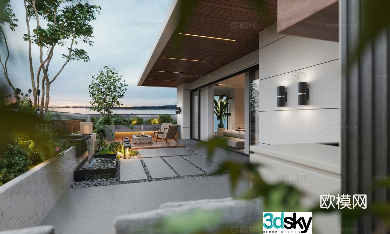 Modern Italian balcony Living balcony Leisure balcony Garden balcony Modern garden Leisure table 3D model