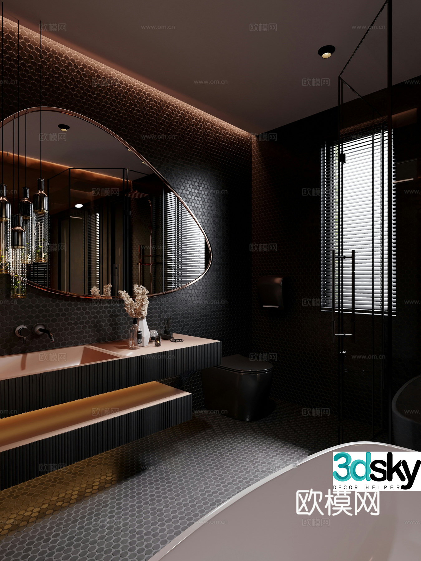 Modern dark style bathroom bathroom cabinet special mirror shower room shower table lamp bathtub 3d model