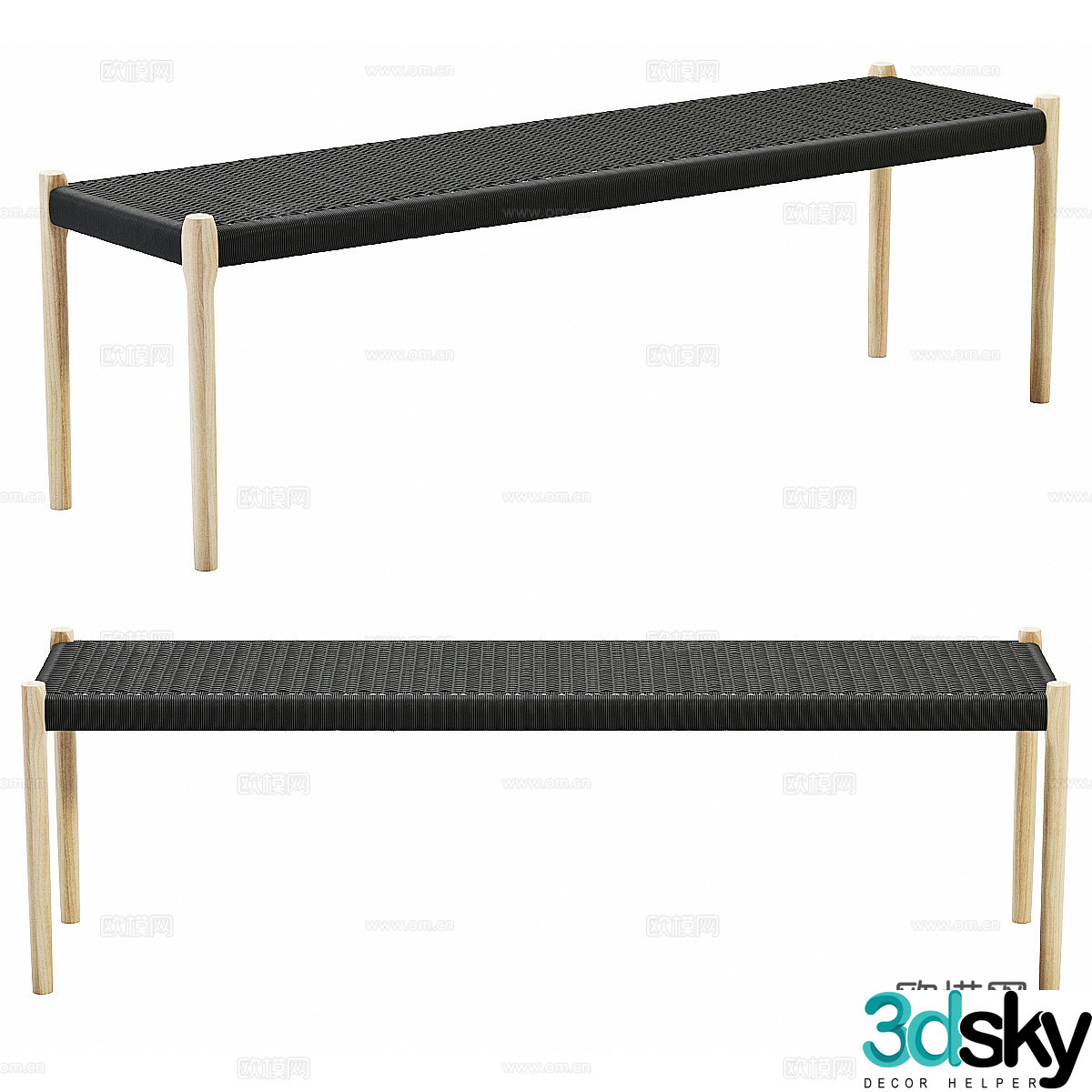 New Chinese rattan wooden bench 3D model