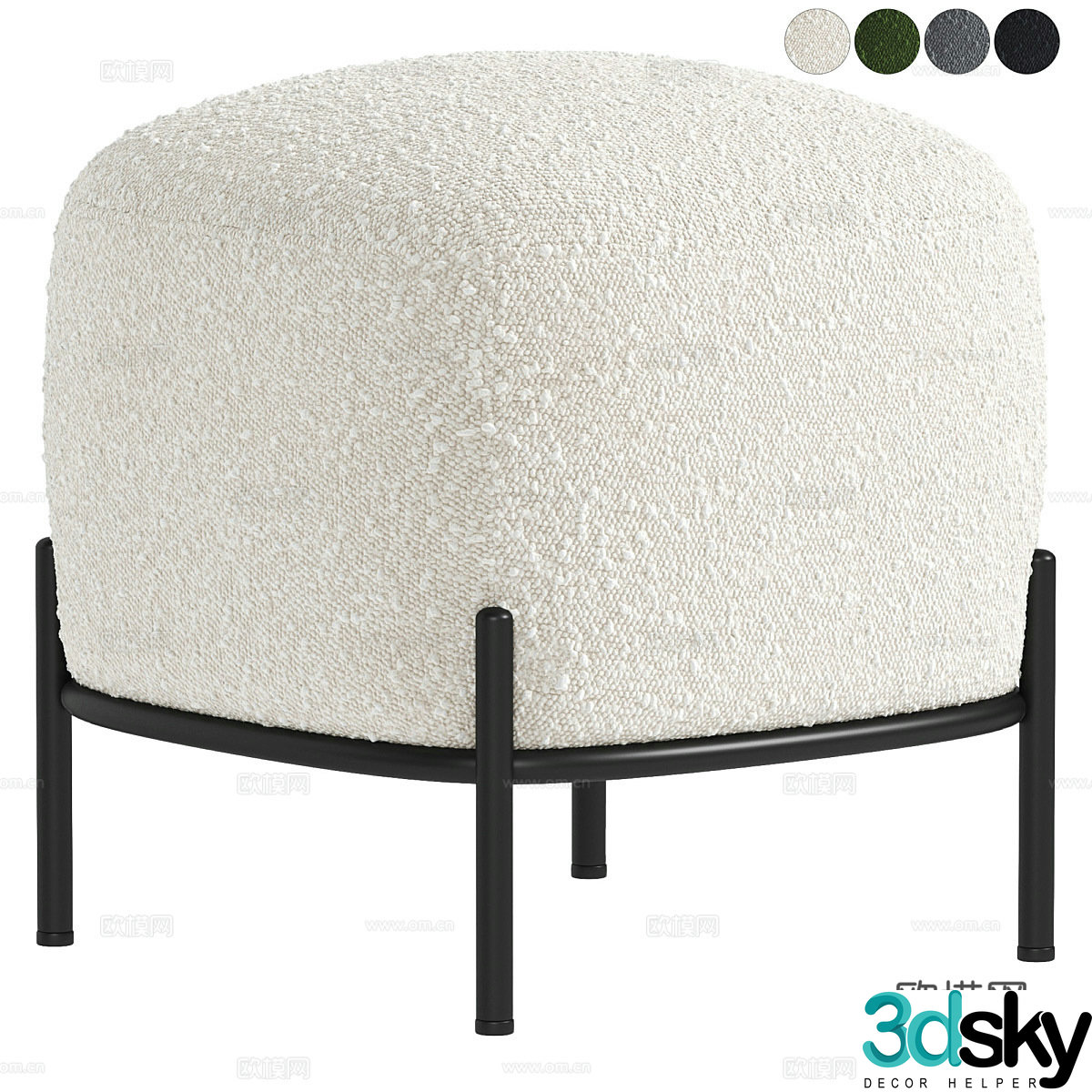 Modern Italian cream style fabric round stool 3D model