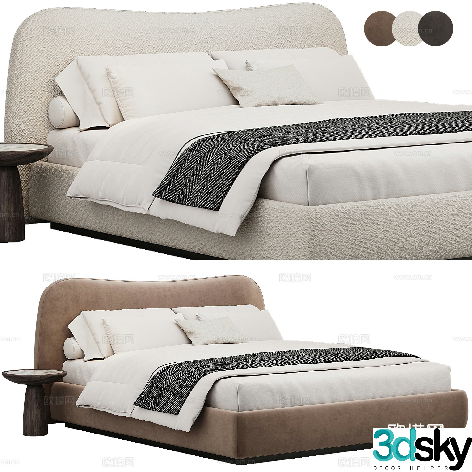 Soft bed fabric double bed bedding pillow 3d model