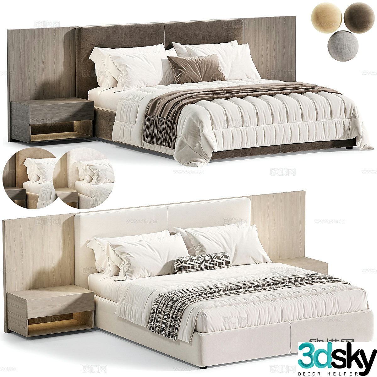 New Chinese style fabric wooden double bed 3D model