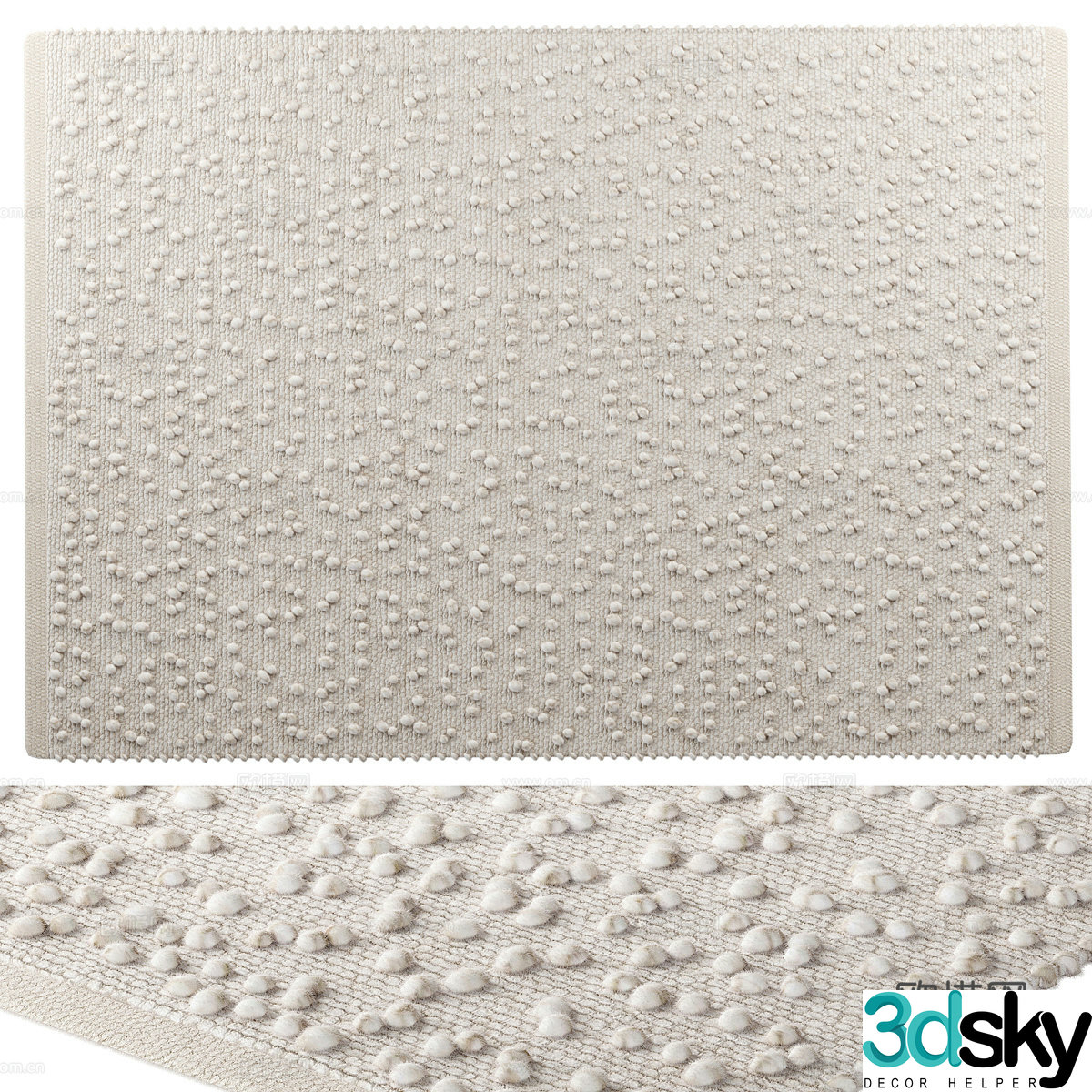 Modern cream style wool fabric carpet 3d model