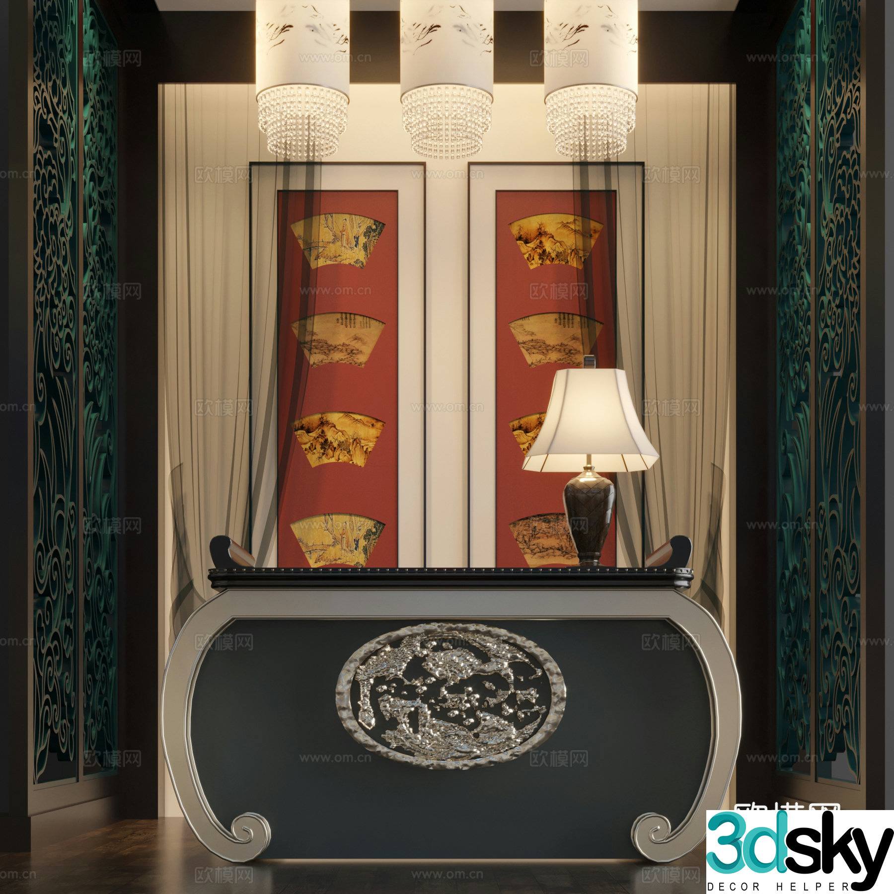 New Chinese style porch background wall 3D model