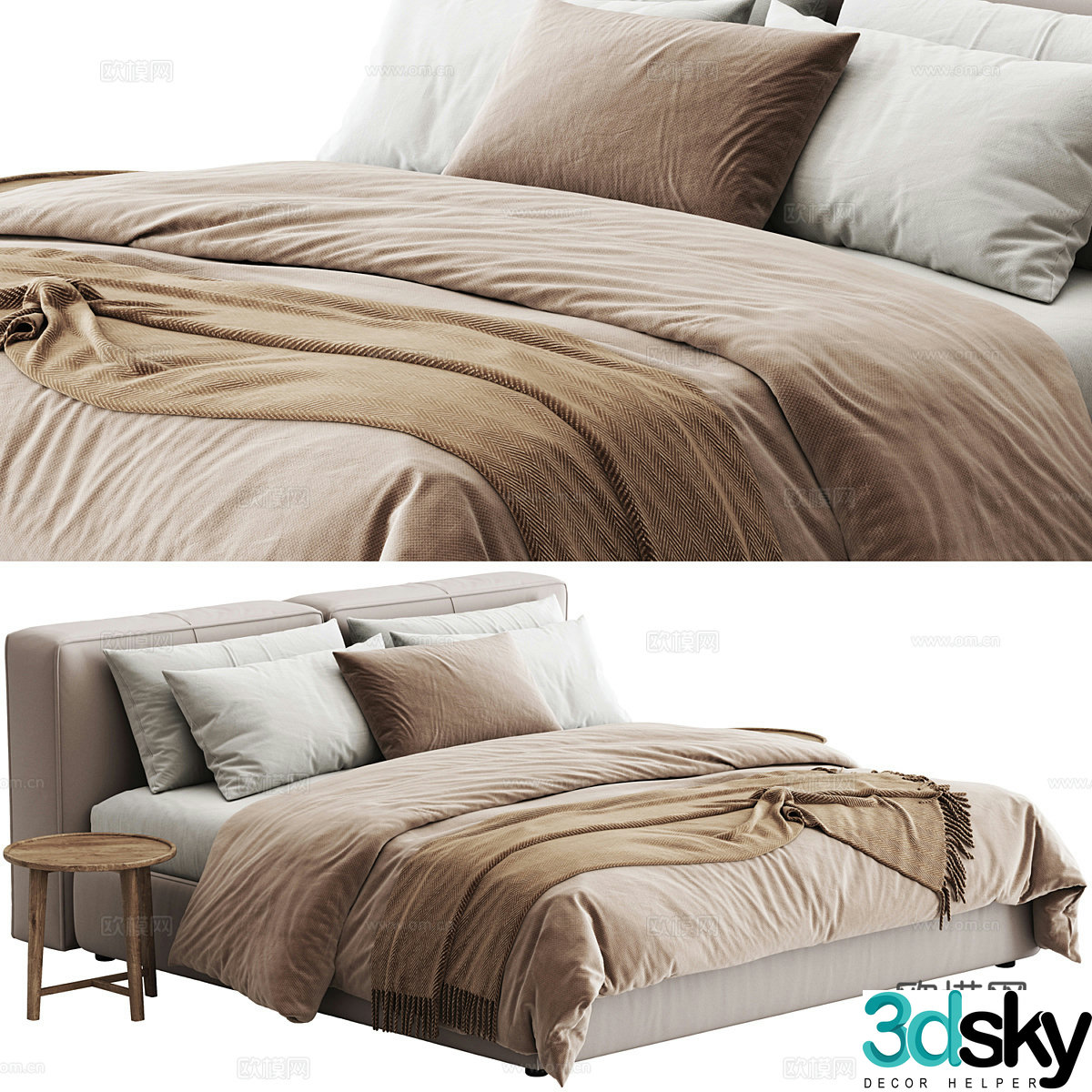 Modern Wasabi Fabric Double Bed 3D Model