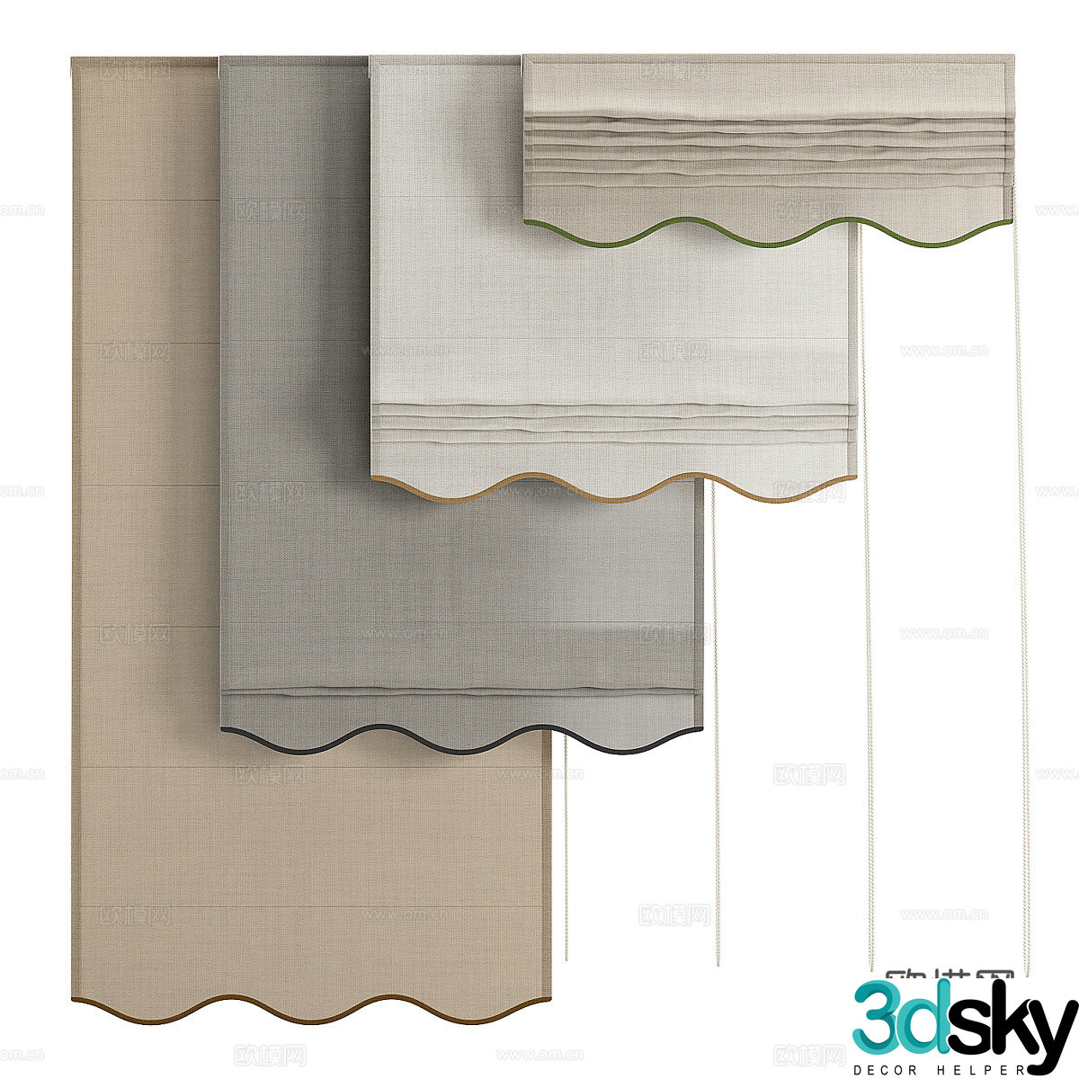 New Chinese style fabric Roman curtain 3D model