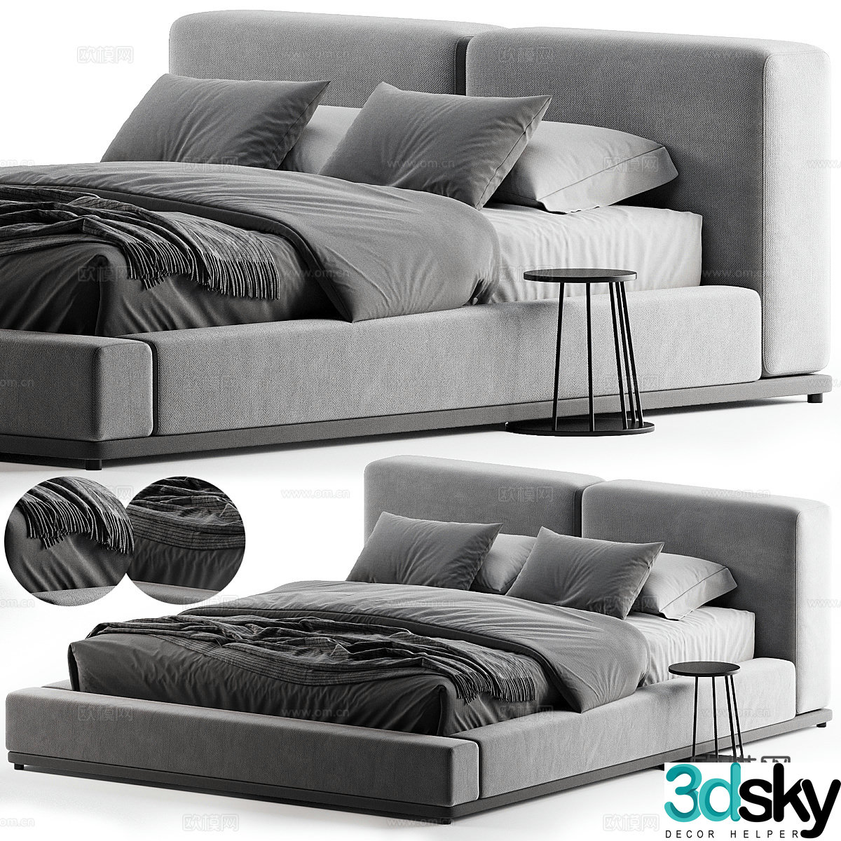 Modern Italian Domino fabric double bed 3D model