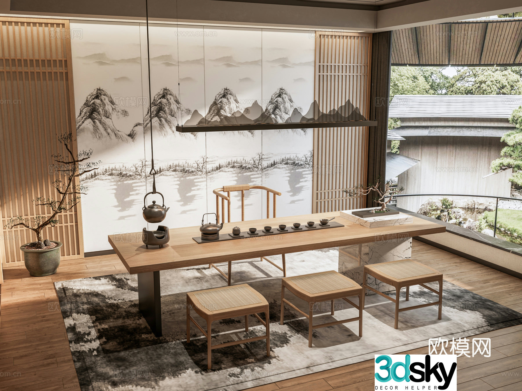 Club tea room Office tea room Villa tea room Tea room Tea room Cabinet Tea table and chair combination 3D model