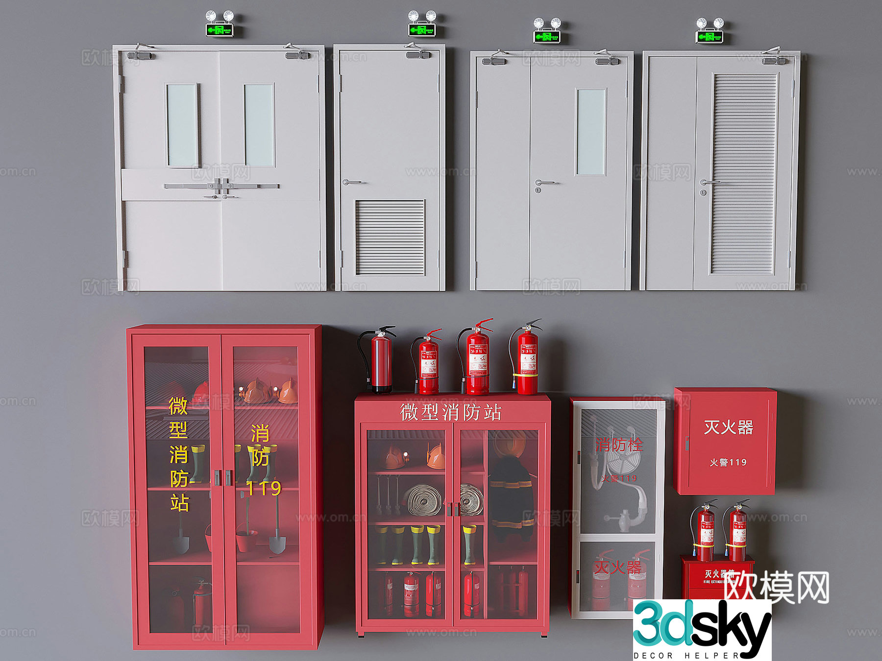 Fire facilities fire equipment fire door fire extinguisher fire hydrant 3d model