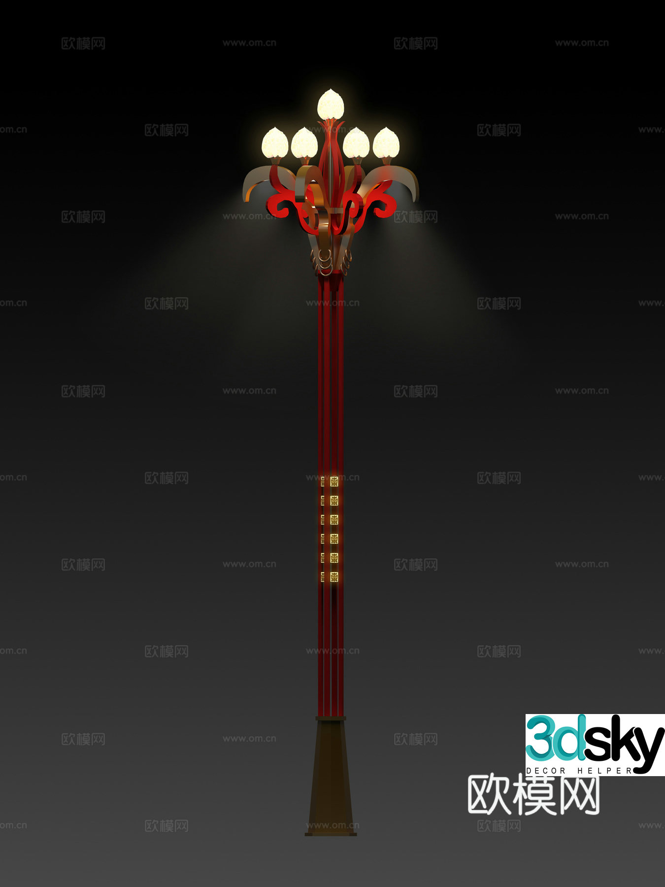 Yi ethnic style Chinese light street lamp pole 3D model