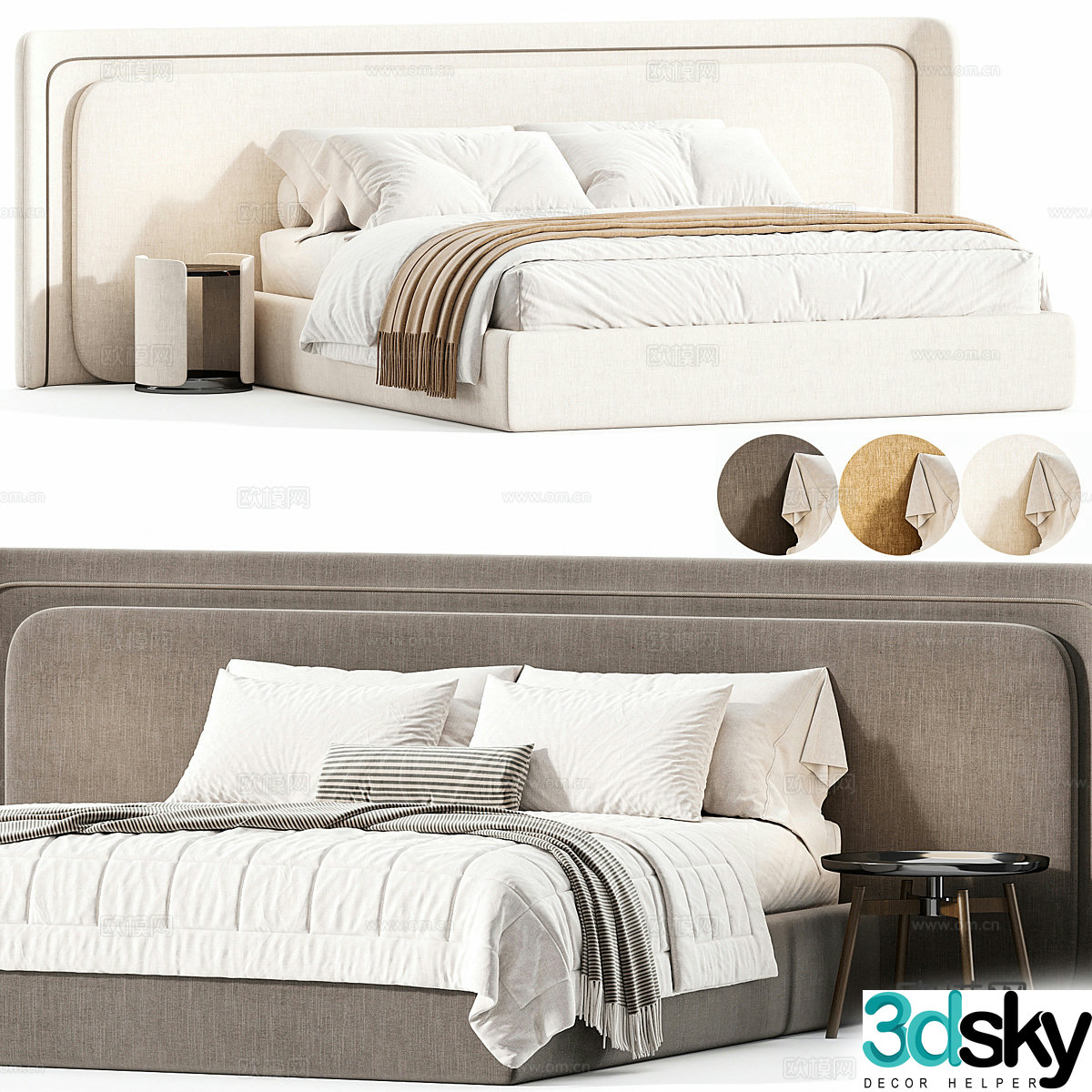 Modern Italian fabric double bed 3D model