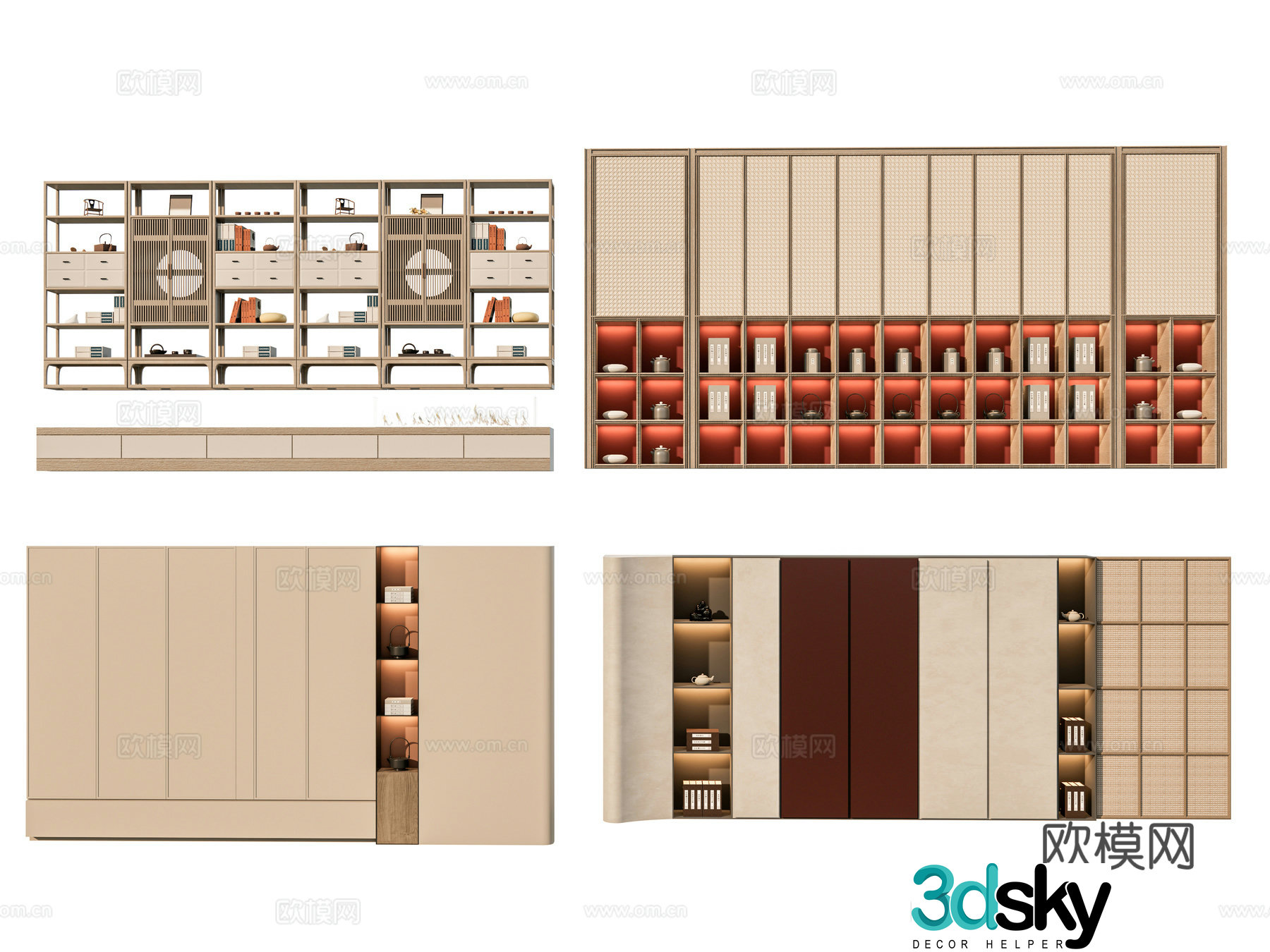 New Chinese style Chinese tea cabinet Tea cabinet Back cabinet Tea room teahouse cabinet Tea set Exhibition rack Bogu rack 3D model
