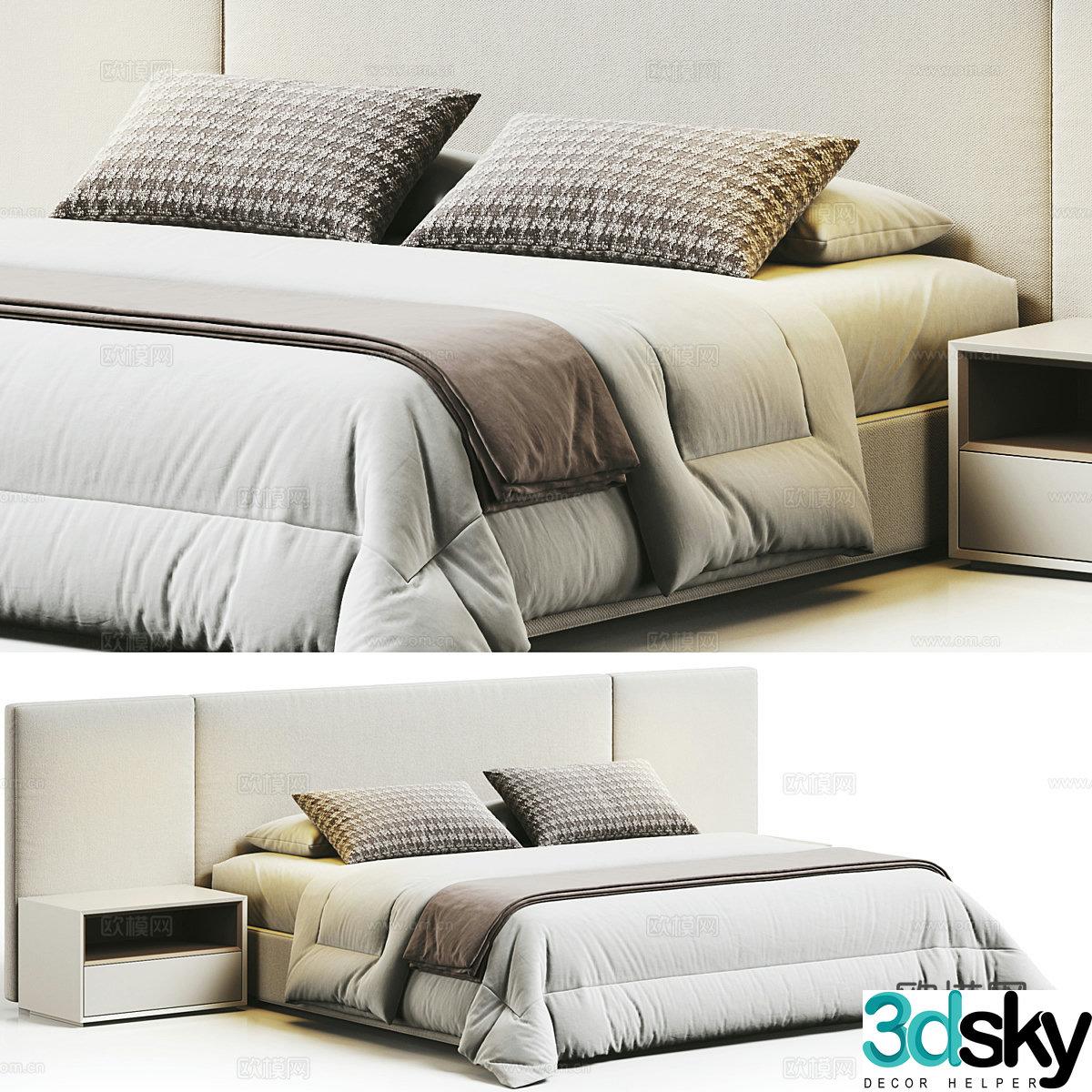 Modern Italian fabric double bed 3D model