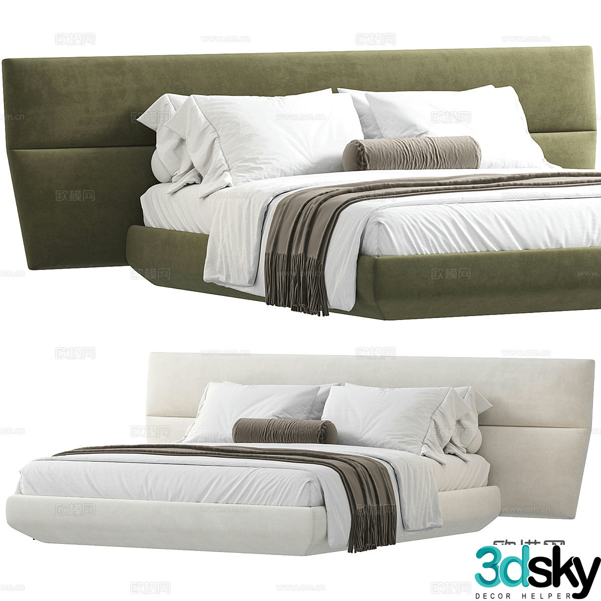 Modern Italian cream style fabric double bed 3d model