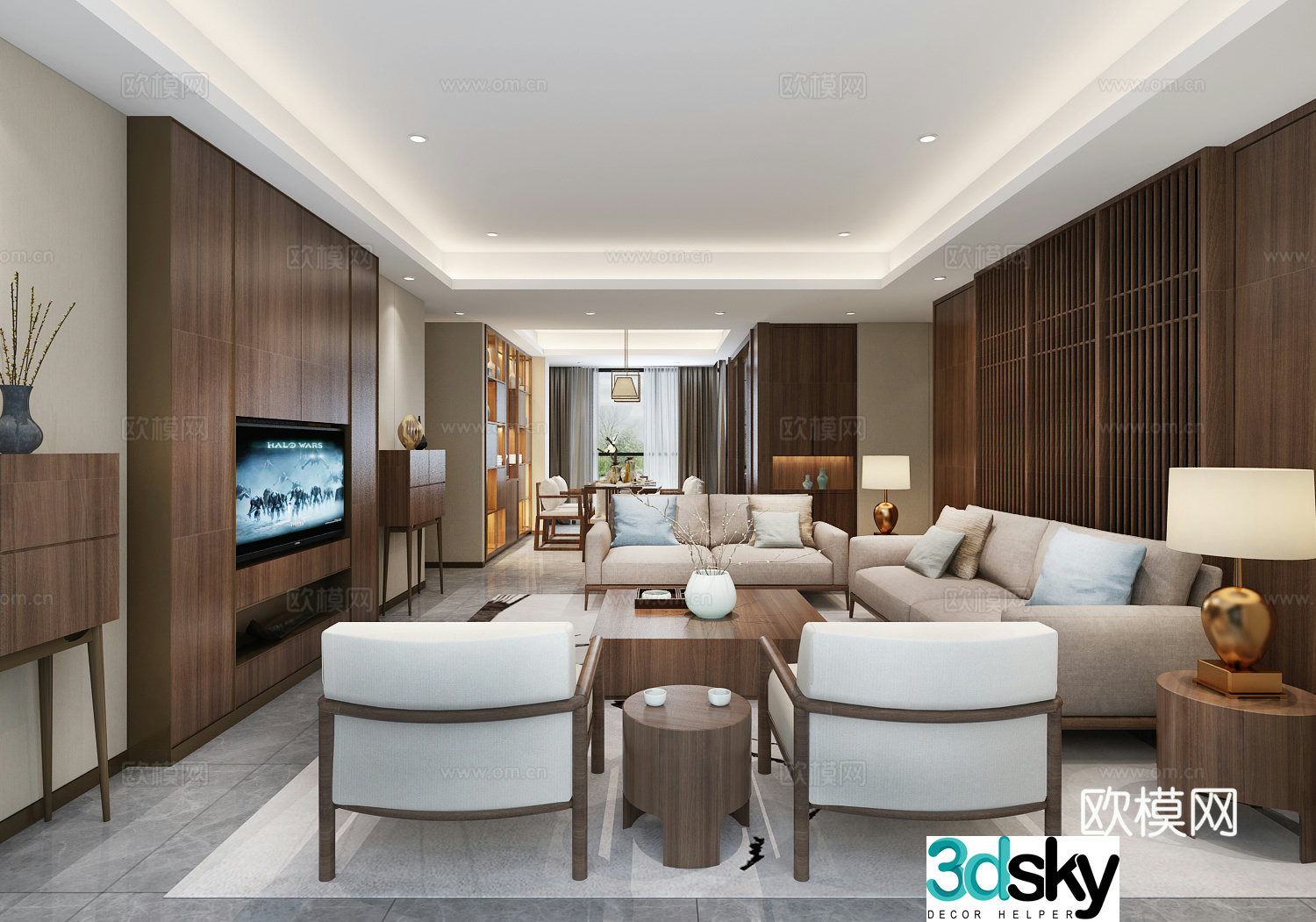 New Chinese style living and dining room 3D model